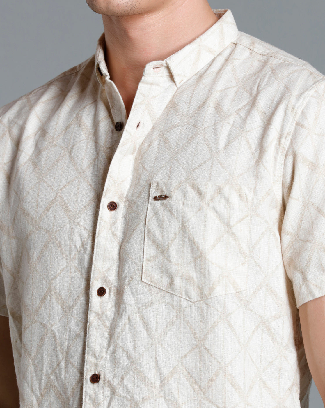 IDENTITI Men Slim Fit Short Collar Printed Shirt In Beige