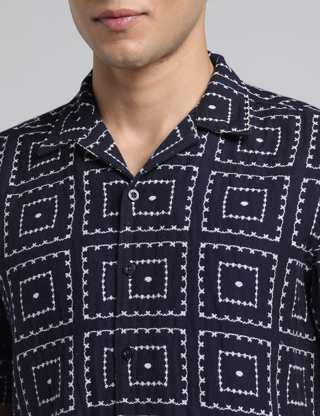 IDENTITI Men Slim Fit Lapel Collar Printed Shirt In Navy.
