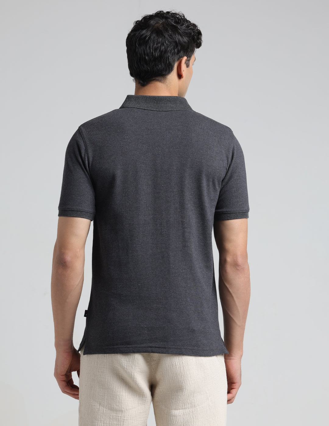 IDENTITI Men Slim Fit Polo Collar Solid T-Shirt In Charcoal.