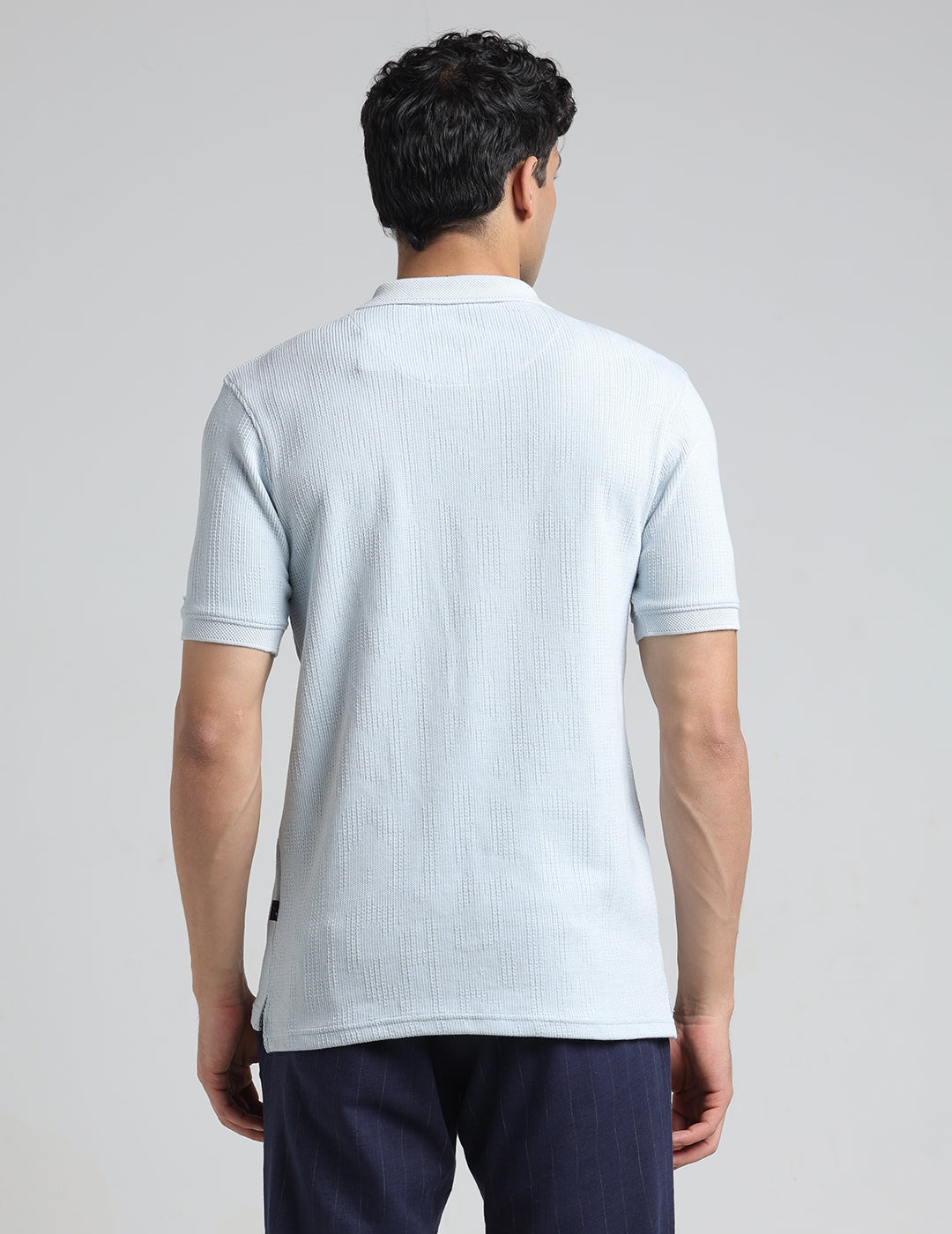 IDENTITI Men Slim Fit Polo Collar Solid T-Shirt In Blue.