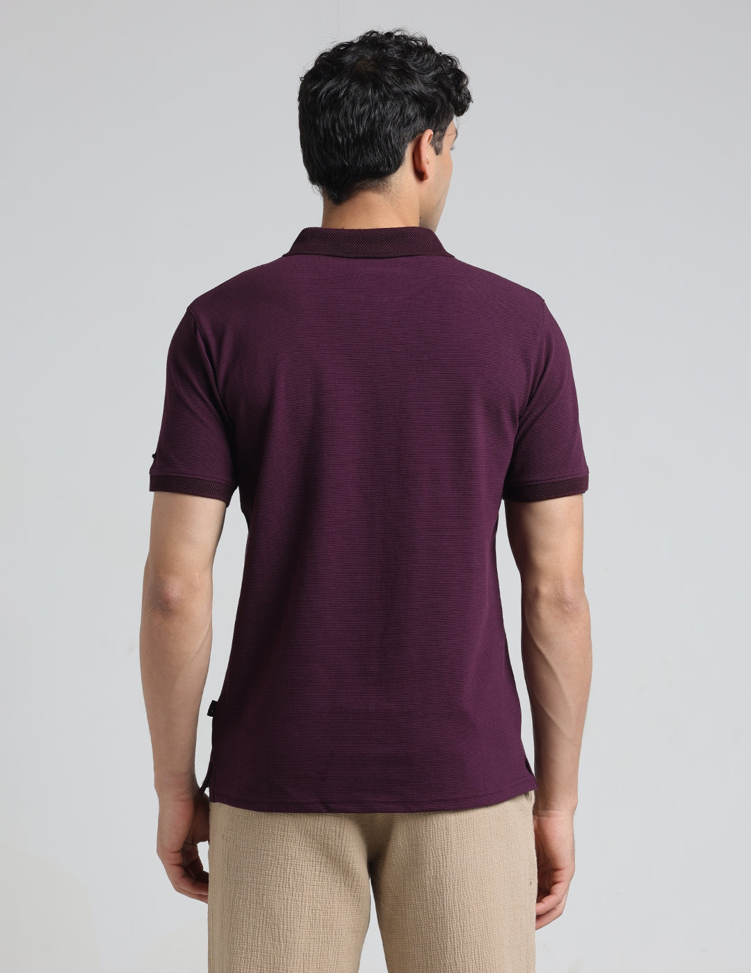 IDENTITI Men Slim Fit Polo Collar Solid T-Shirt In Wine.