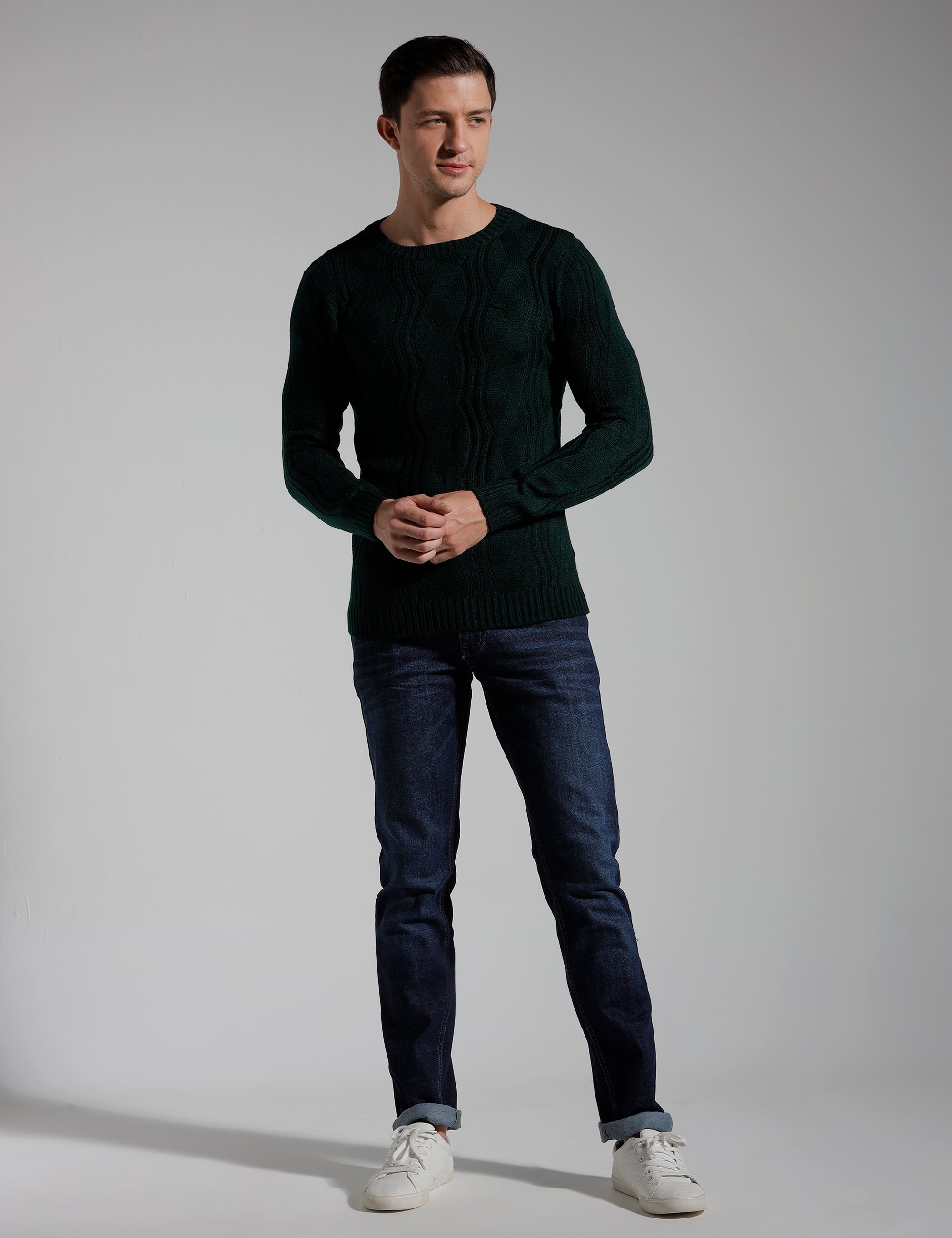 Identiti Full Sleeve Solid Slim Fit Cotton Casual Sweater Pull Over