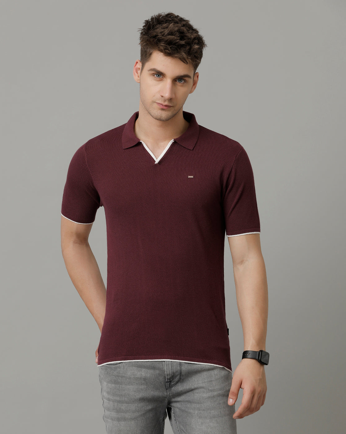 Identiti Purple Half Sleeve Solid Slim Fit Cotton Casual Polo T-Shirt For Men.