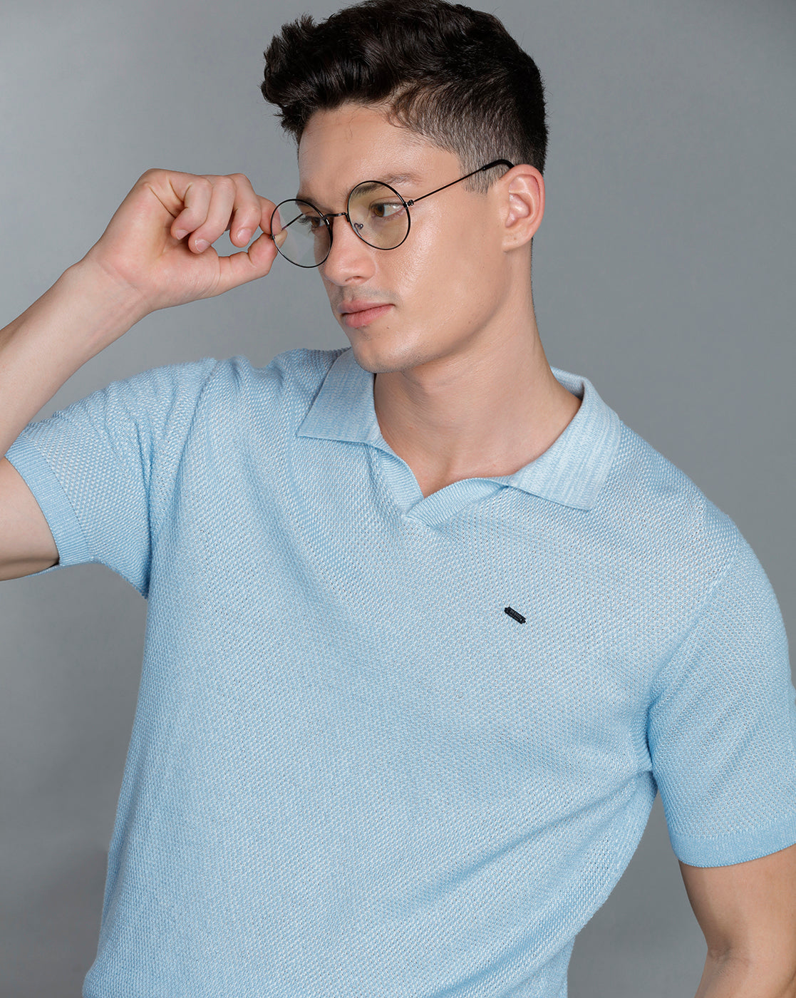 Identiti Blue Half Sleeve Solid Slim Fit Cotton Casual Polo T-Shirt For Men