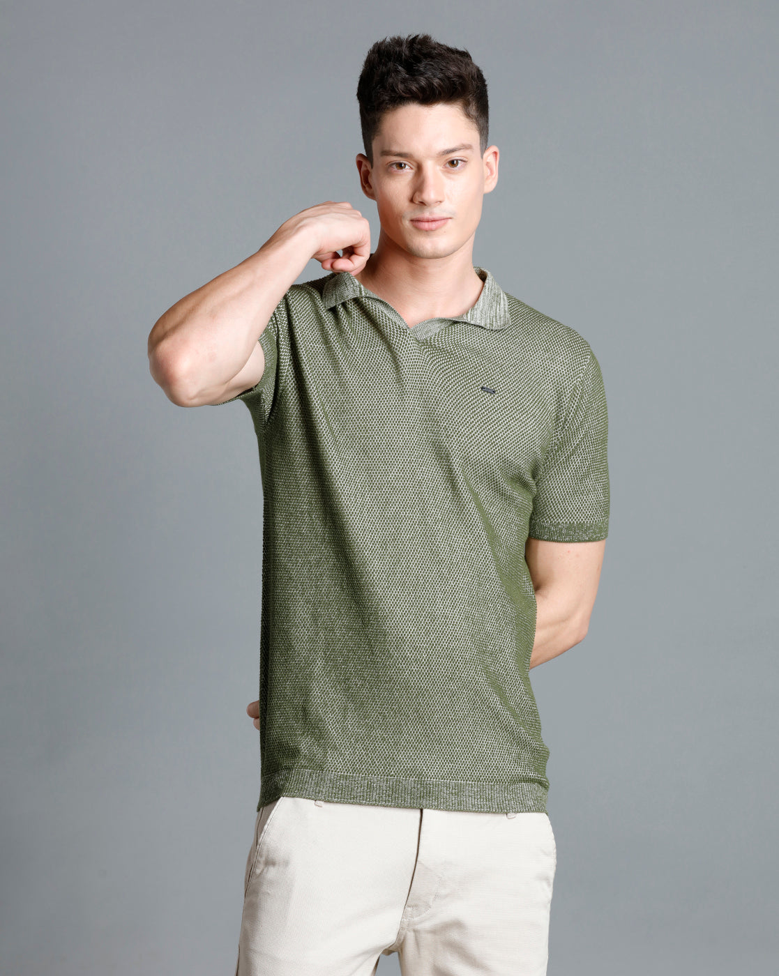 Identiti Green Half Sleeve Solid Slim Fit Cotton Casual Polo T-Shirt For Men