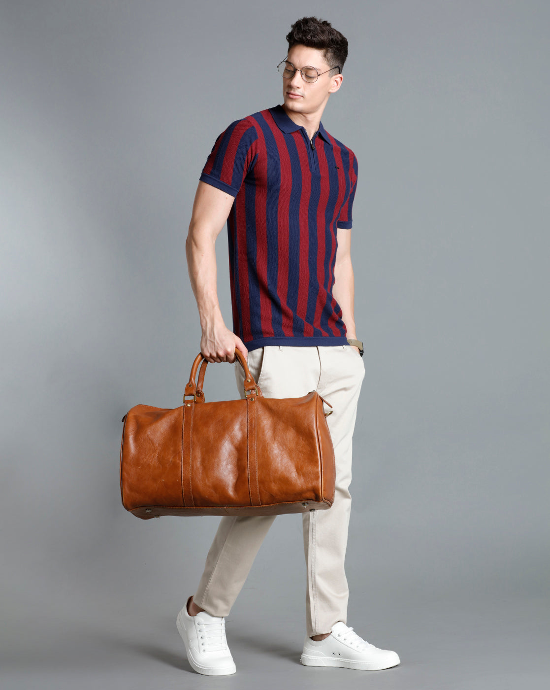 Identiti Mint Navy blue Half Sleeve Striped Slim Fit Cotton Casual Polo T-Shirt For Men