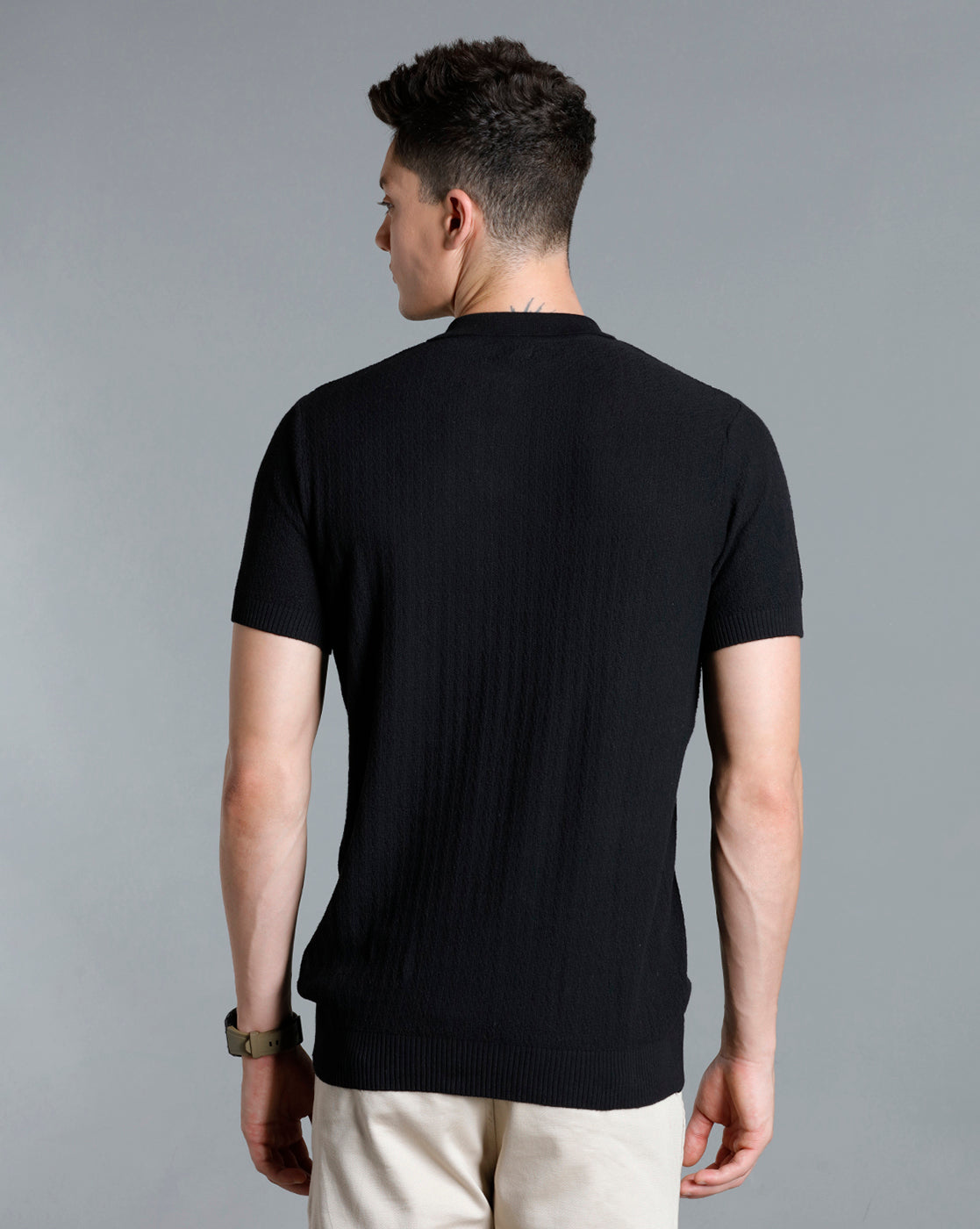Identiti Black Half Sleeve Solid Slim Fit Cotton Casual Polo T-Shirt For Men