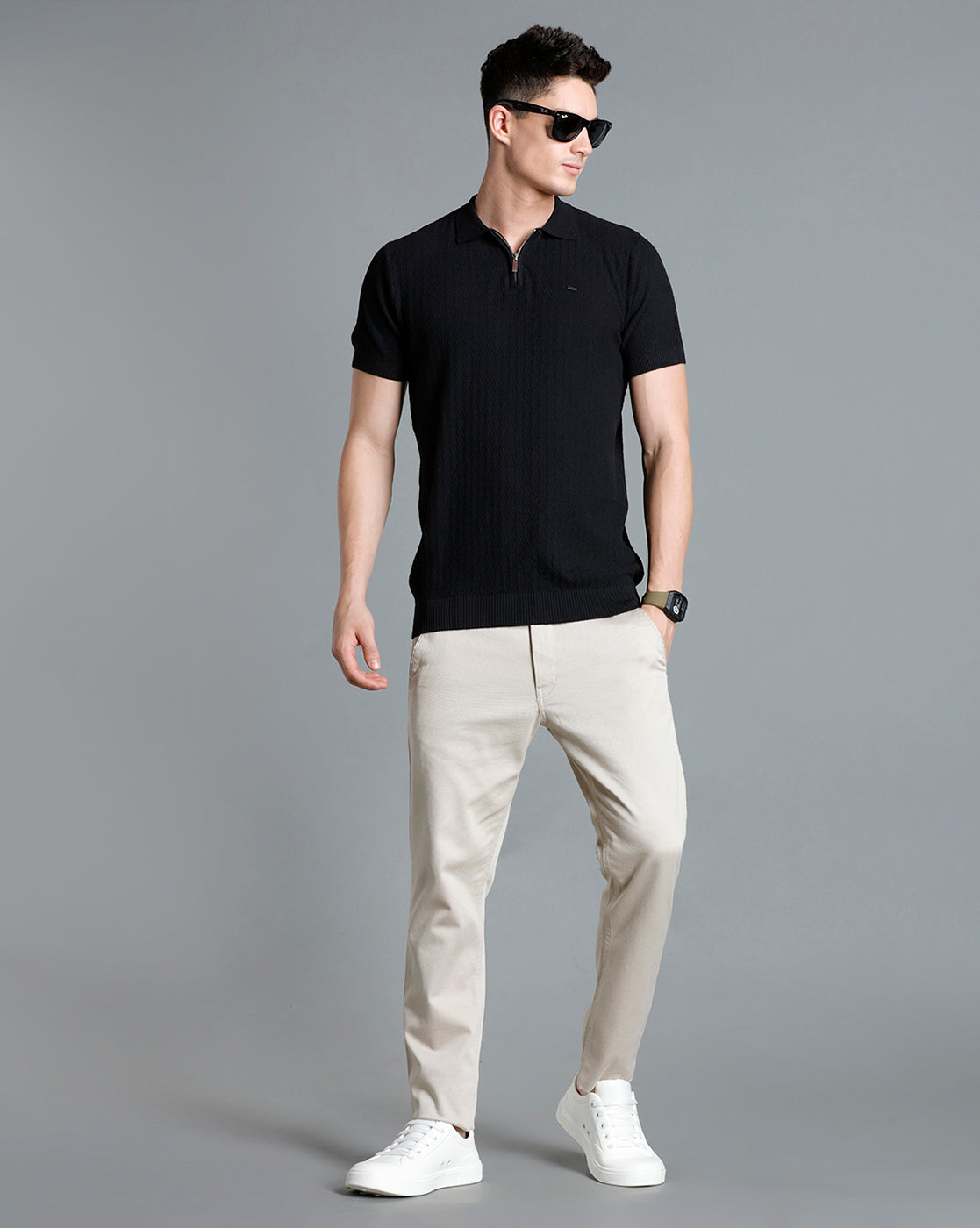 Identiti Black Half Sleeve Solid Slim Fit Cotton Casual Polo T-Shirt For Men