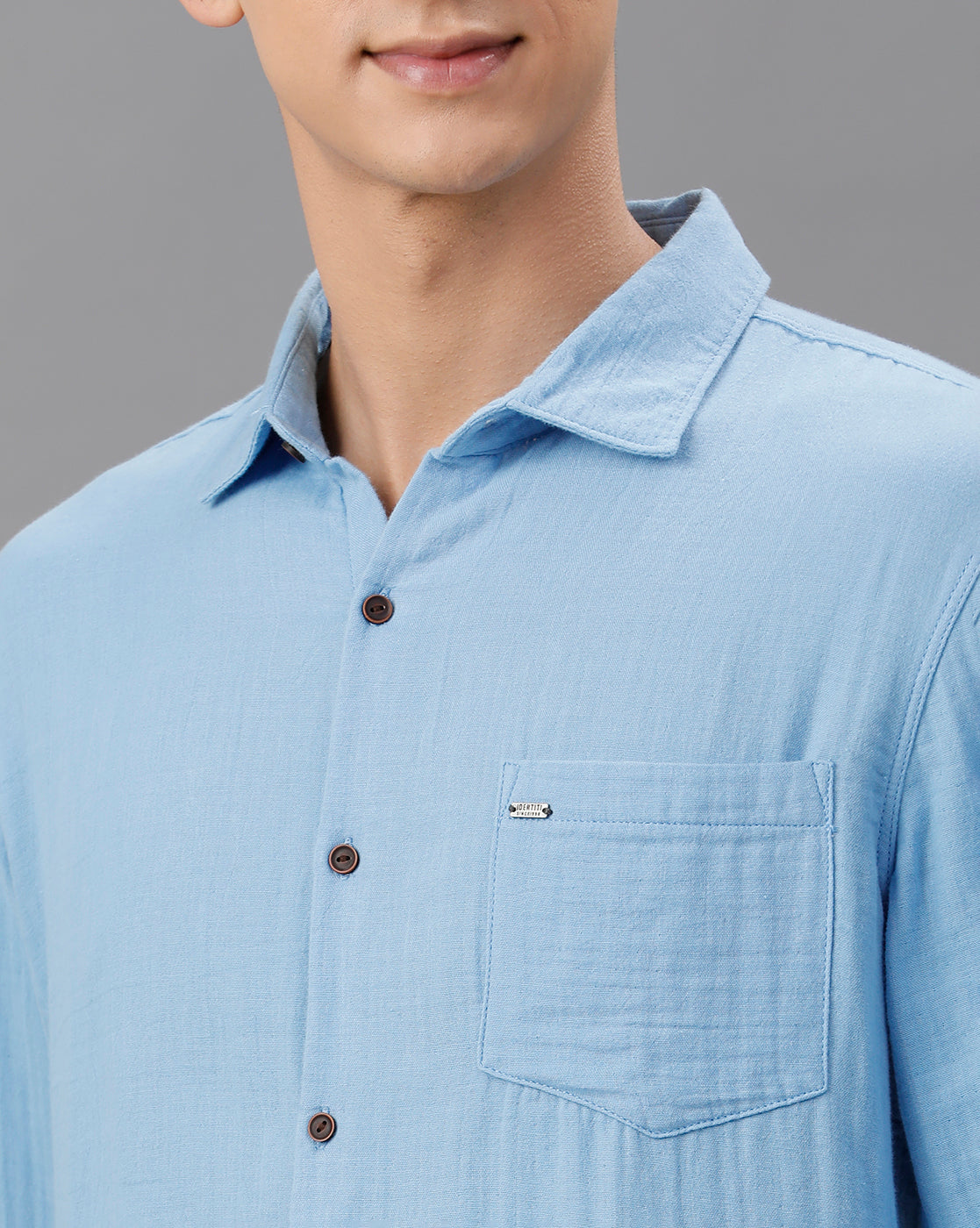 IDENTITI Men Slim Fit Regular Collar Solid Shirt In Ocean Blue.