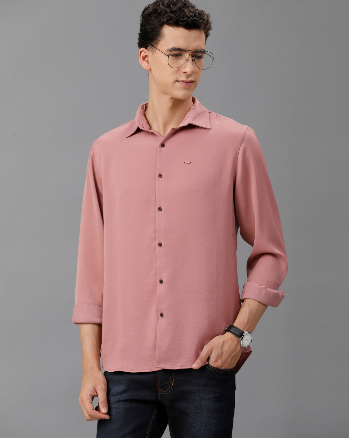 IDENTITI Men Slim Fit Regular Collar Solid Shirt In Onion.