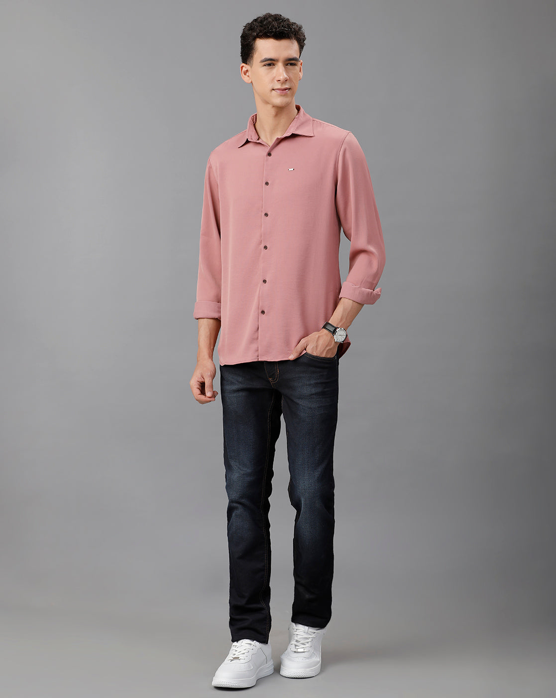 IDENTITI Men Slim Fit Regular Collar Solid Shirt In Onion.