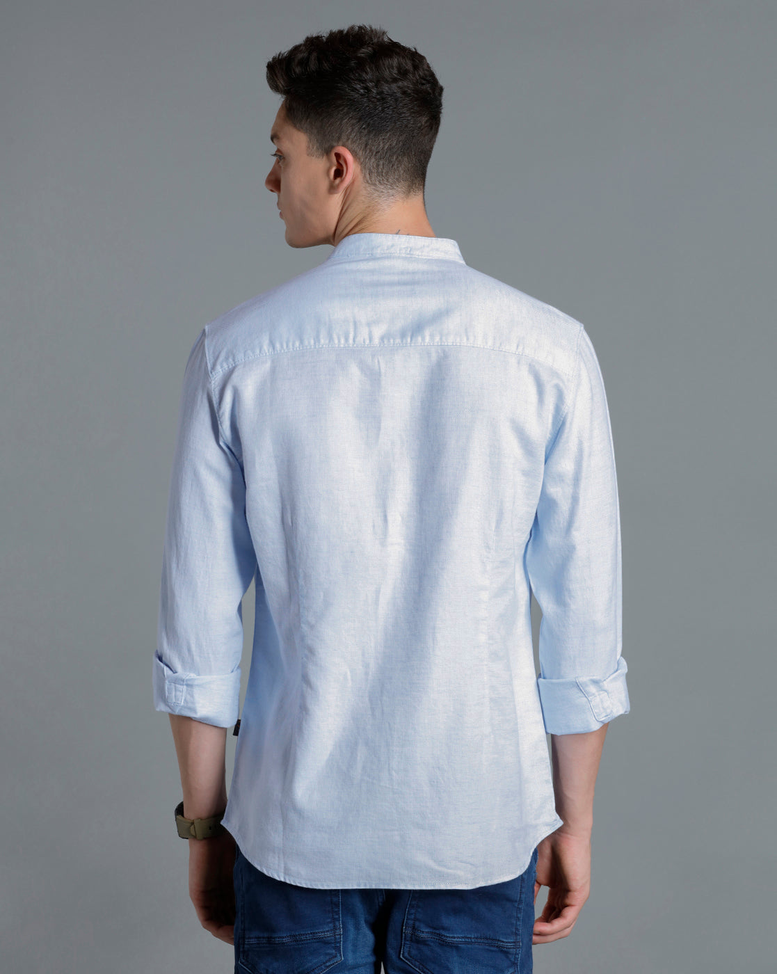 IDENTITI Men Slim Fit Mandarin Collar Solid Shirt In Blue