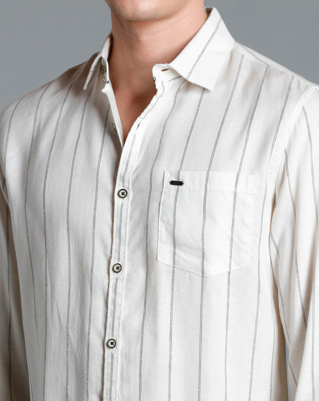 IDENTITI Men Slim Fit Regular Collar Striped Shirt In Offwhite