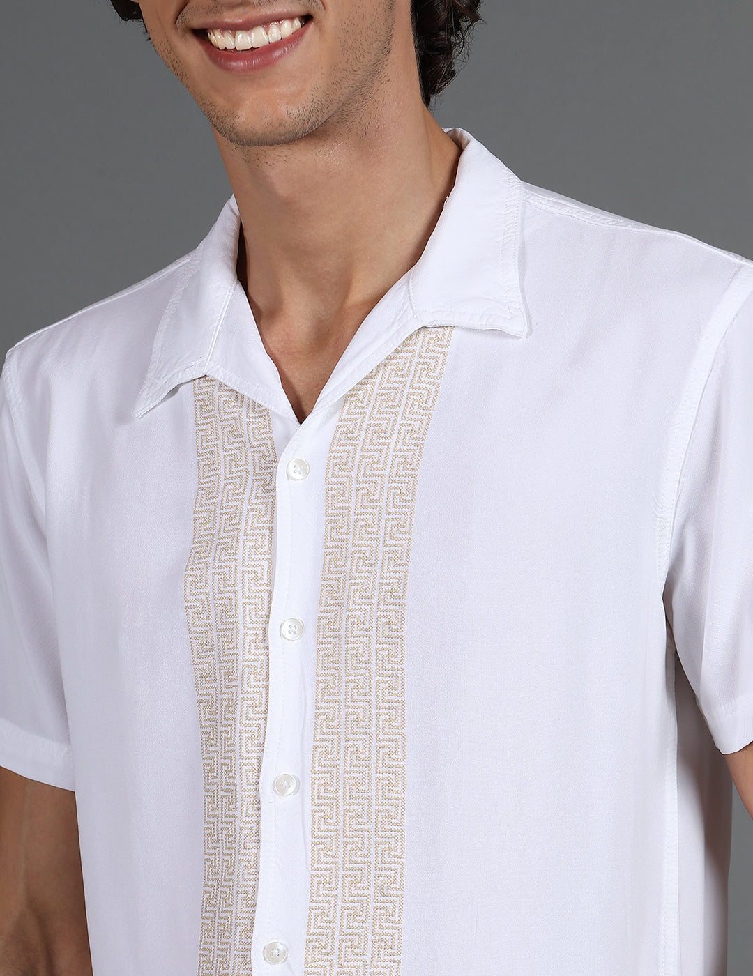 IDENTITI Men Slim Fit Cuban Collar Solid Shirt In White.