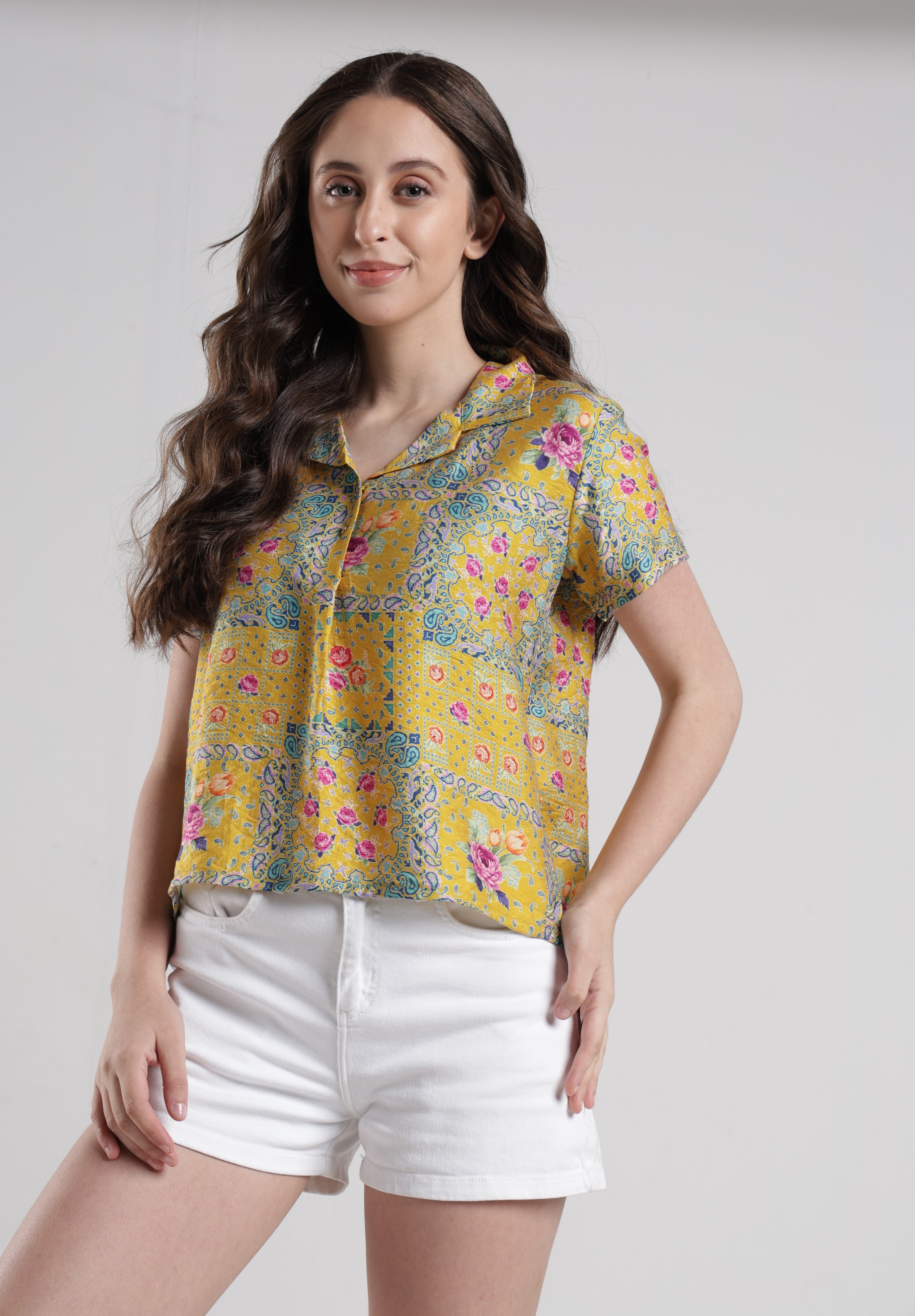 Identiti Women Casual Printed Top - Yellow
