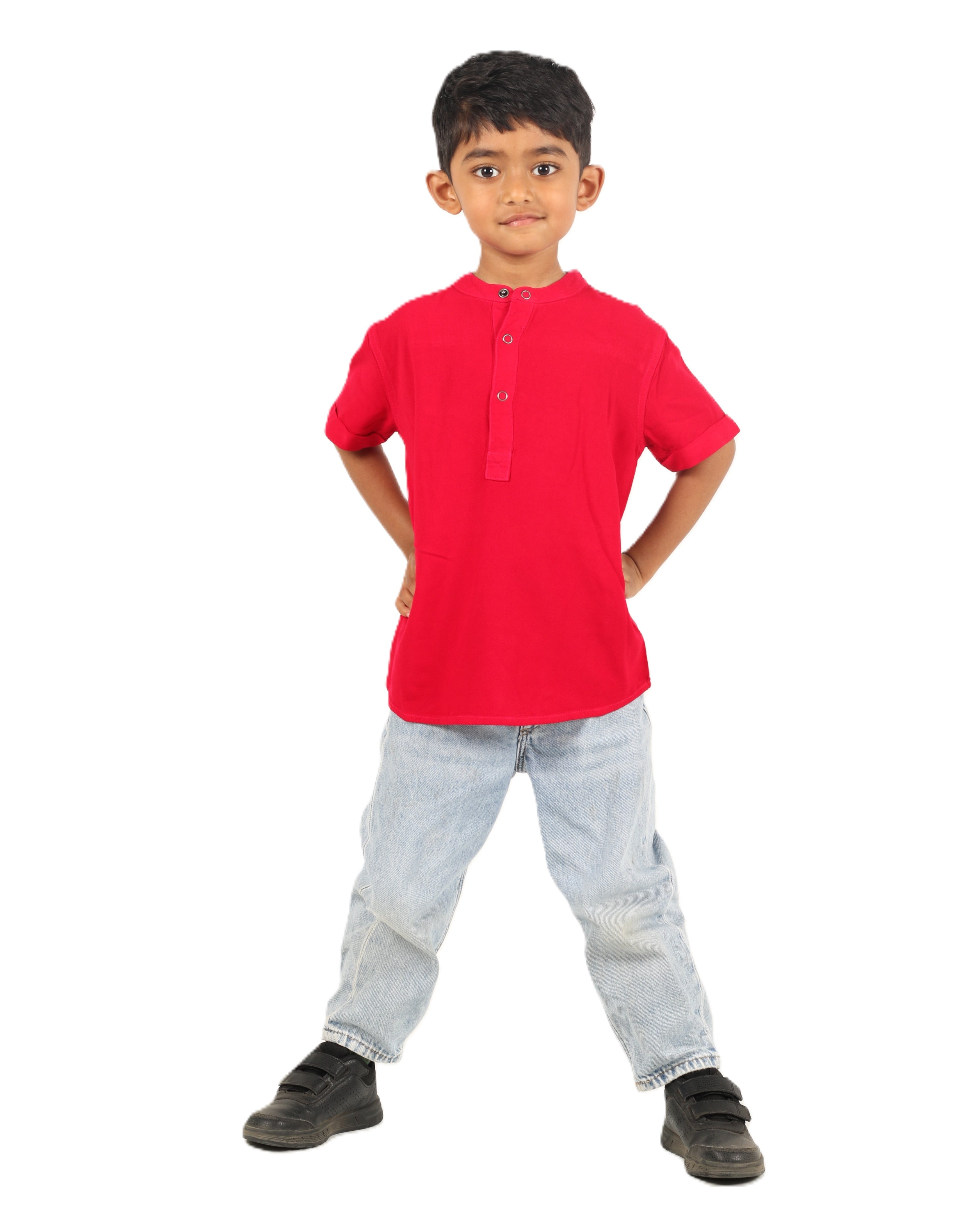 IDENTITI Boys Slim Fit Mandarin Collar Solid Shirt In Red.