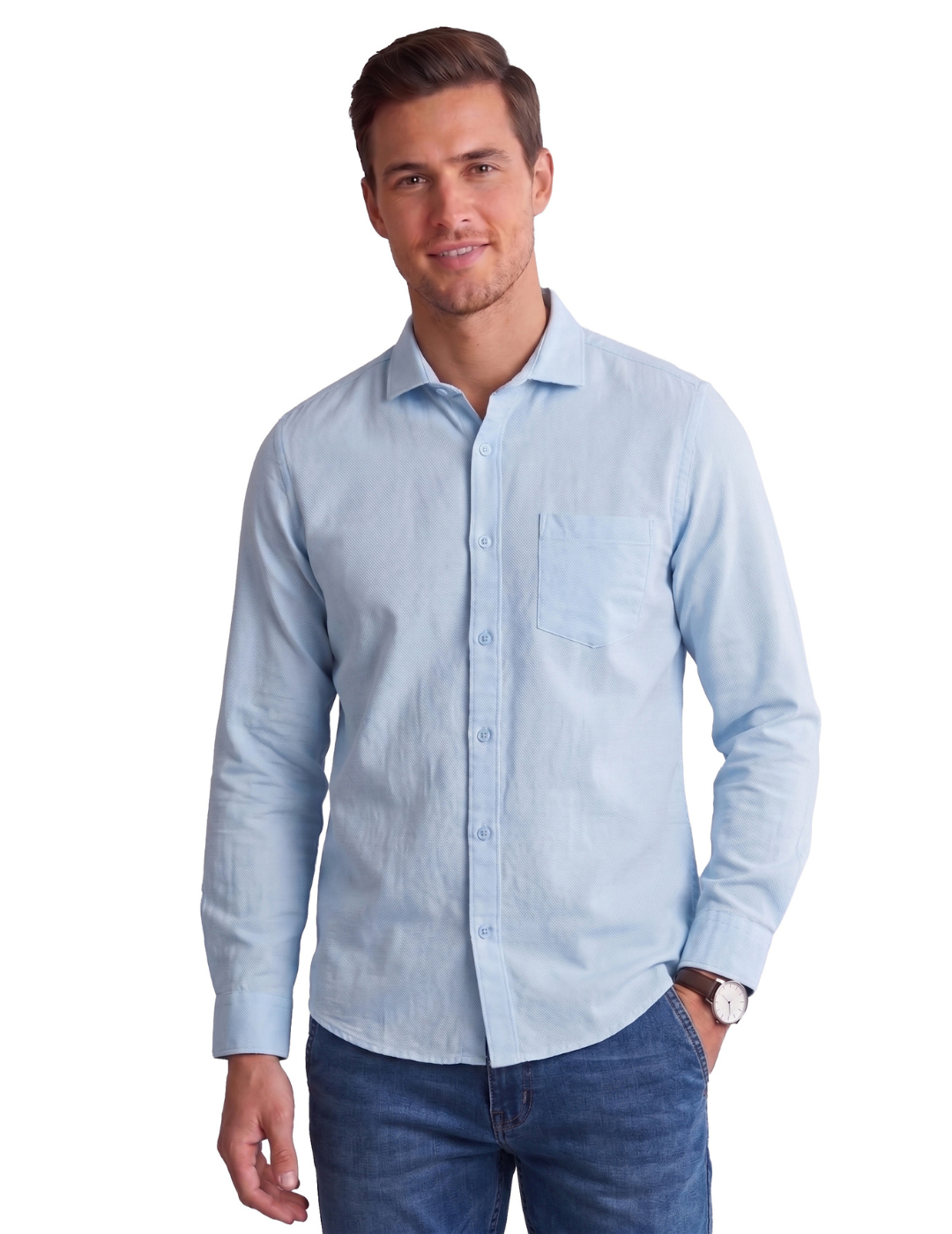IDENTITI Men Slim Fit Cutaway Collar Solid Shirt In Blue .