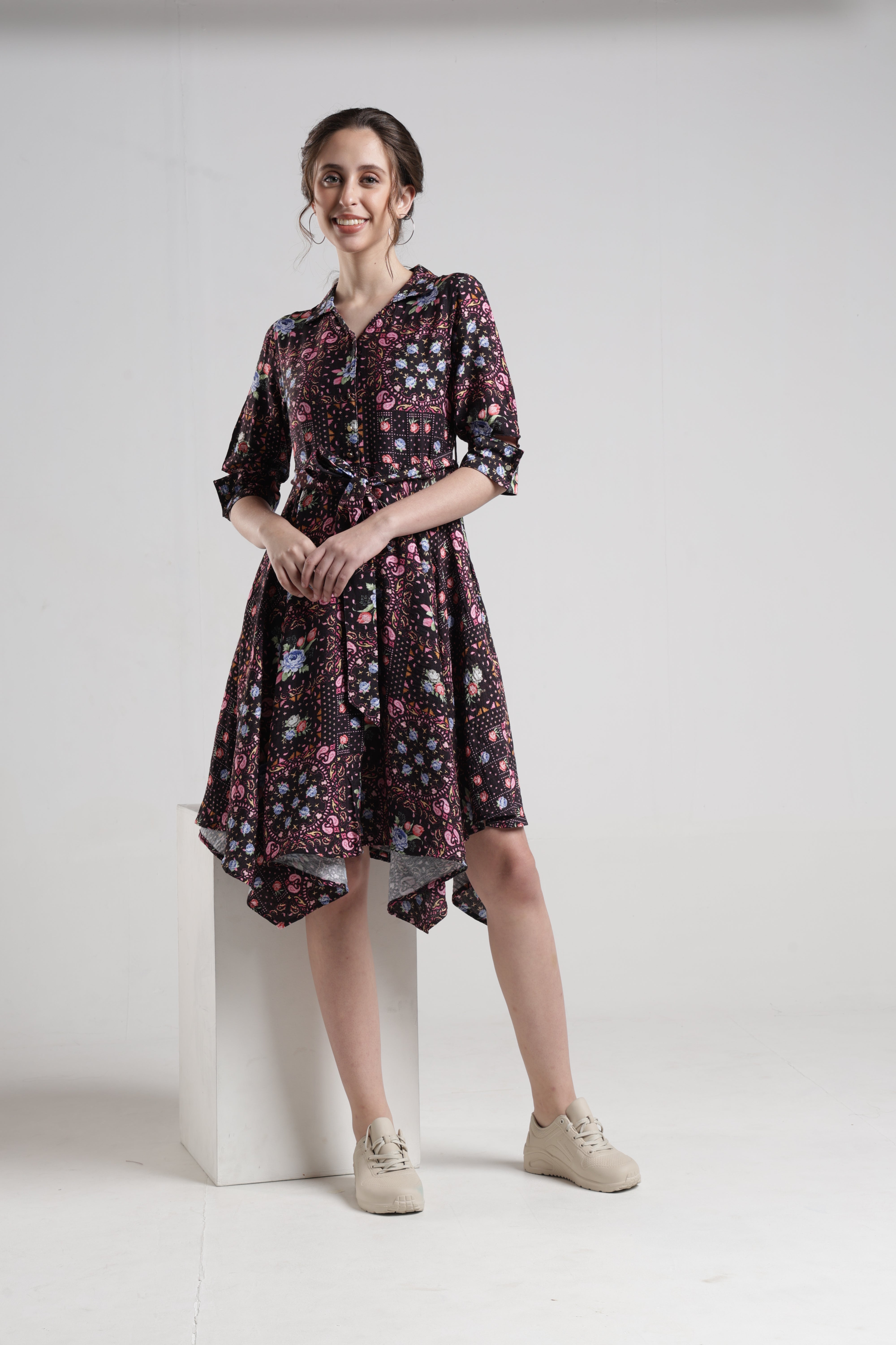 Identiti Women Casual Printed Dress - Black