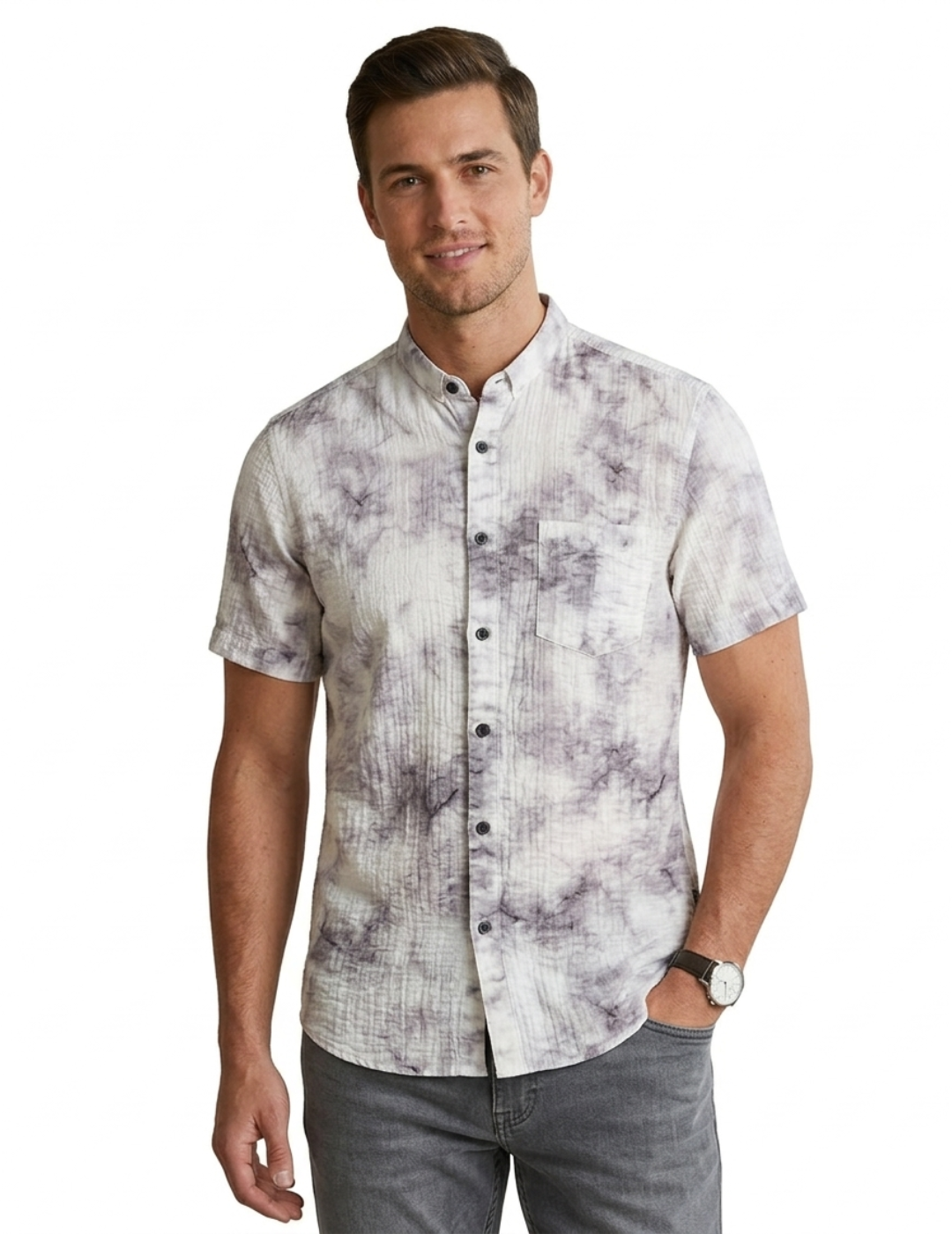 IDENTITI Men Slim Fit Short Collar Printed Shirt In Purple.
