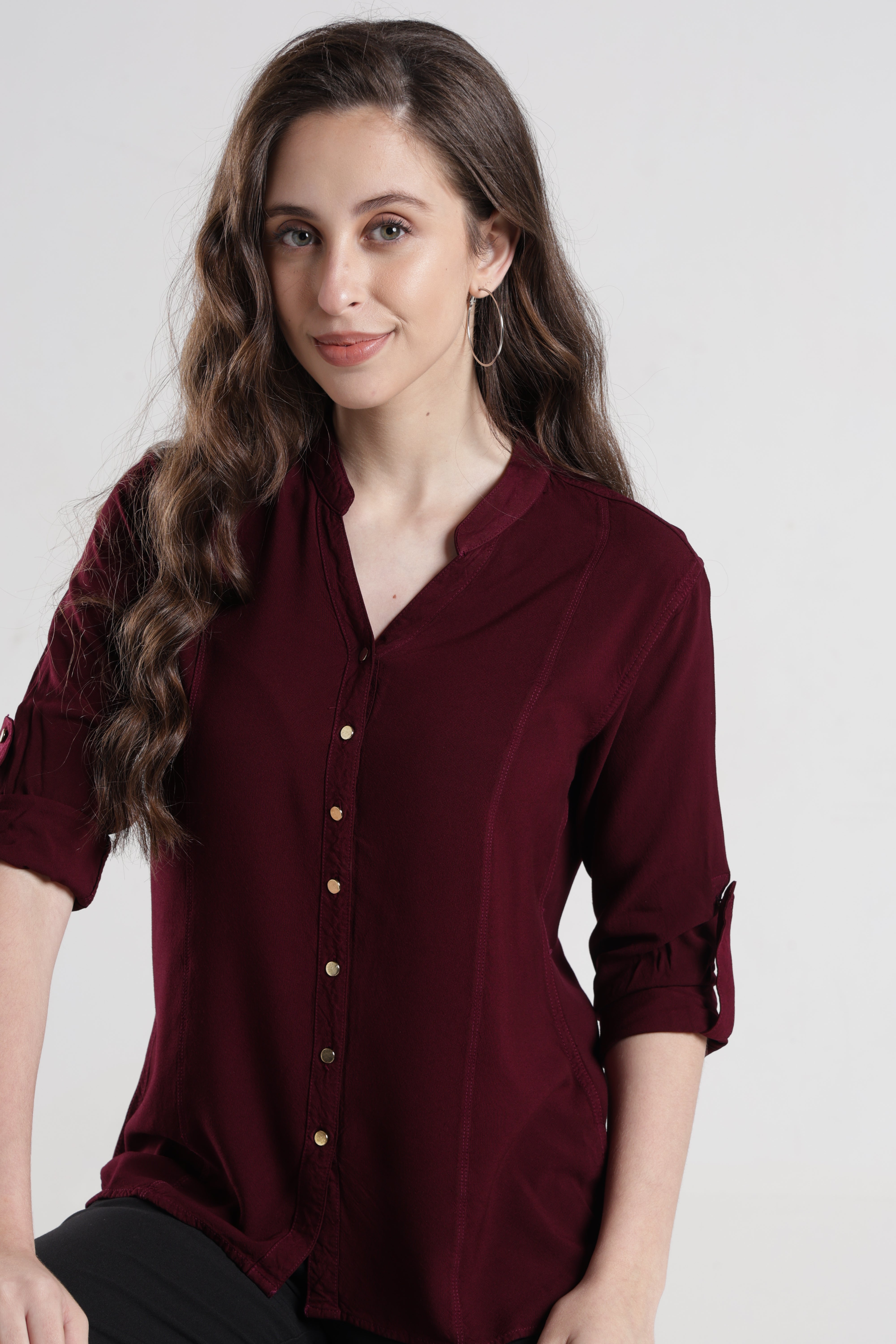 Identiti Women Indo Western Solid Shirt - Wine