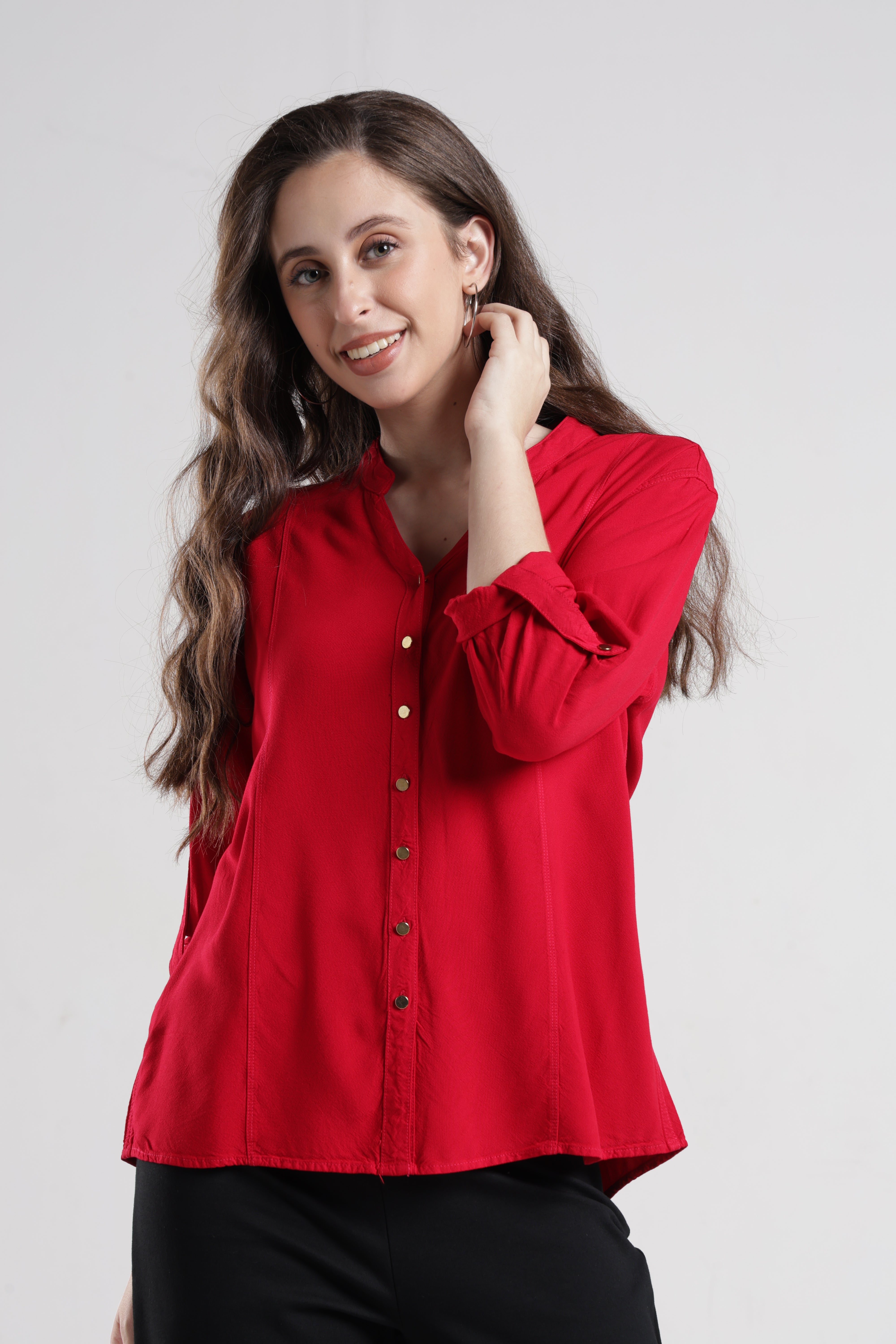 Identiti Women Indo Western Solid Shirt - Red