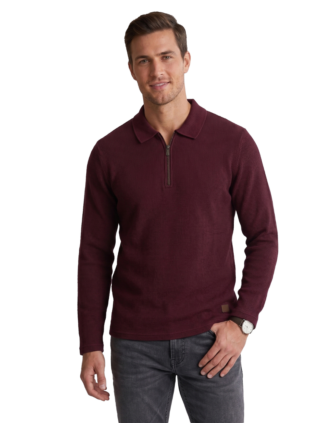 IDENTITI Men Slim Fit Polo Collar Solid T-Shirt In Wine.