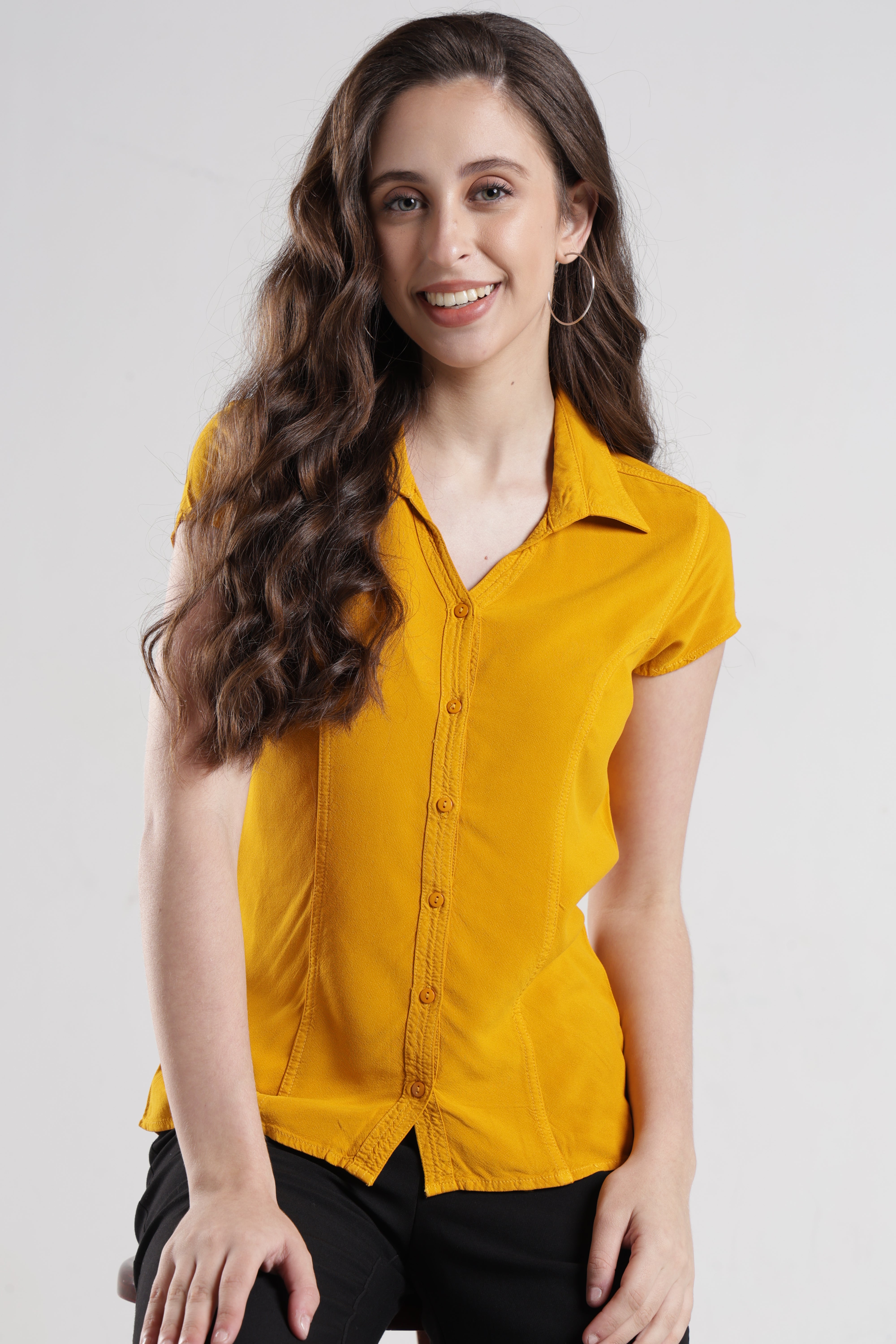 Identiti Women Indo Western Solid Shirt - Mustard