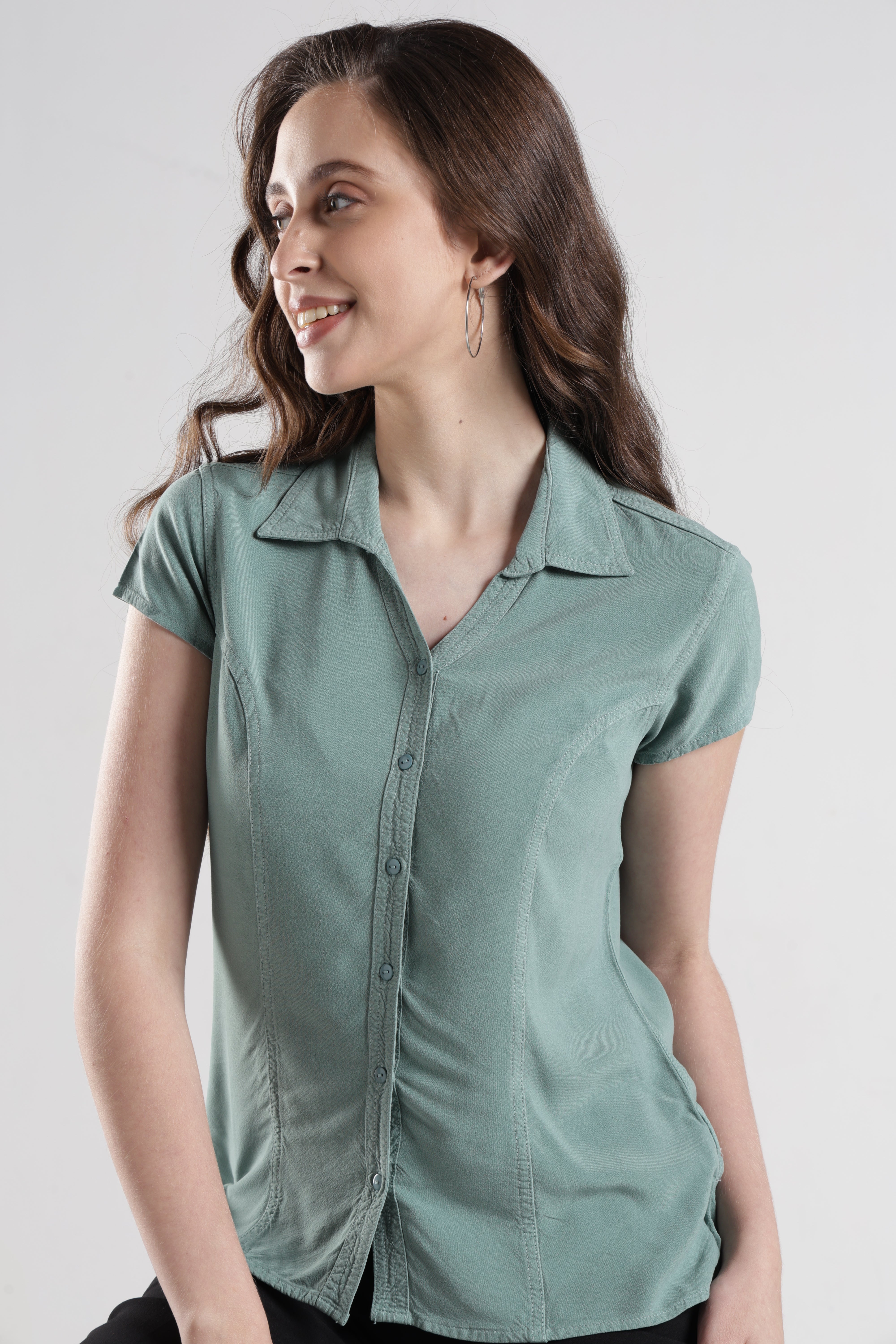 Identiti Women Indo Western Solid Shirt - Mint