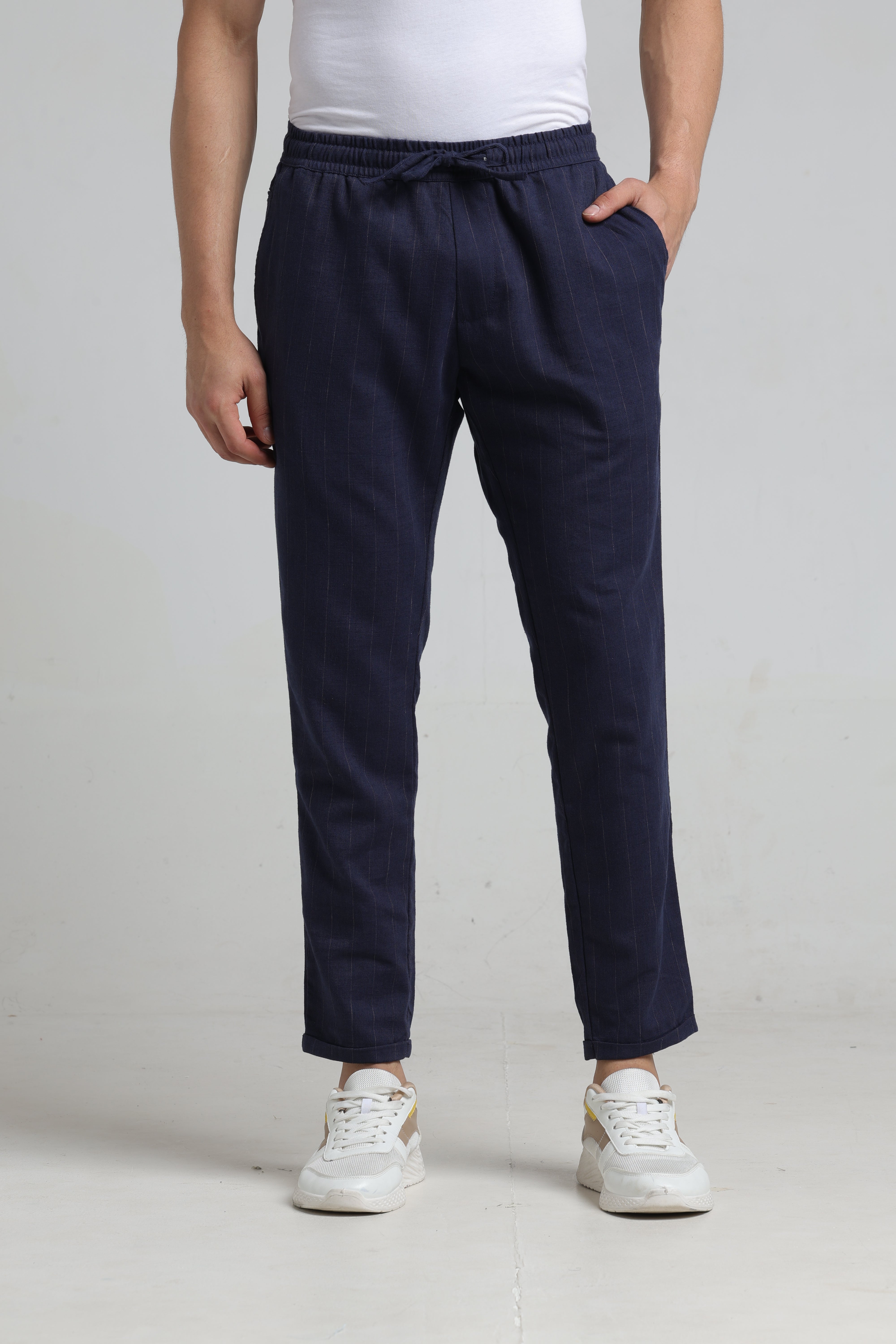 Men Fashion Jog Trousers In Stripes - Navy