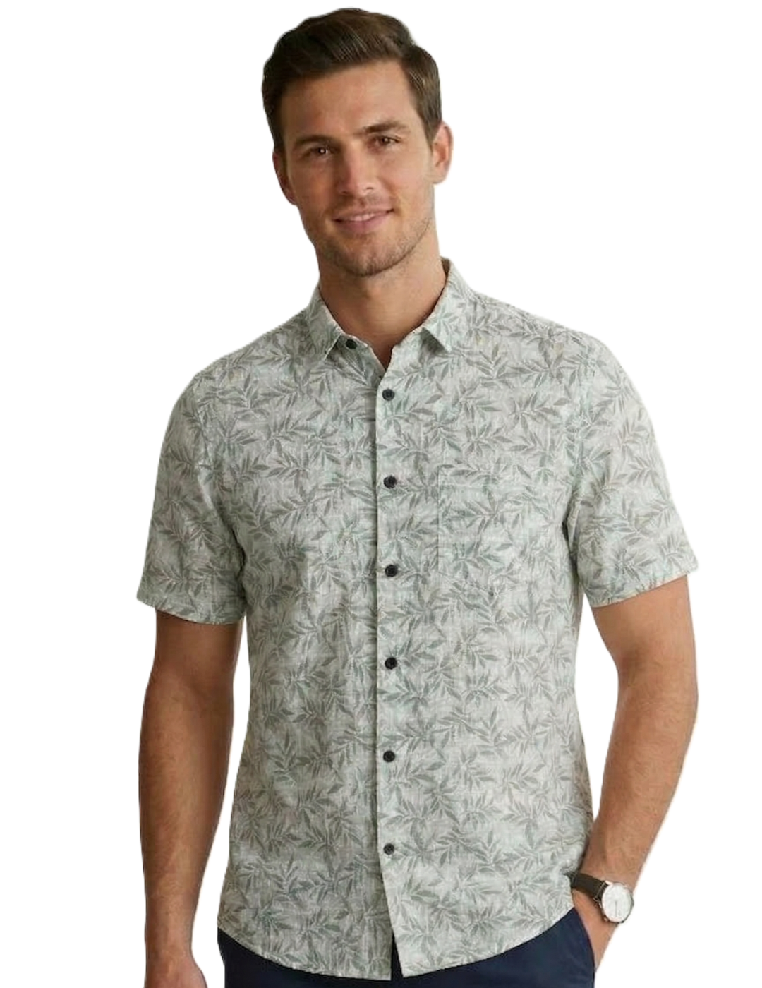 IDENTITI Men Slim Fit Short Collar Printed Shirt In Green.