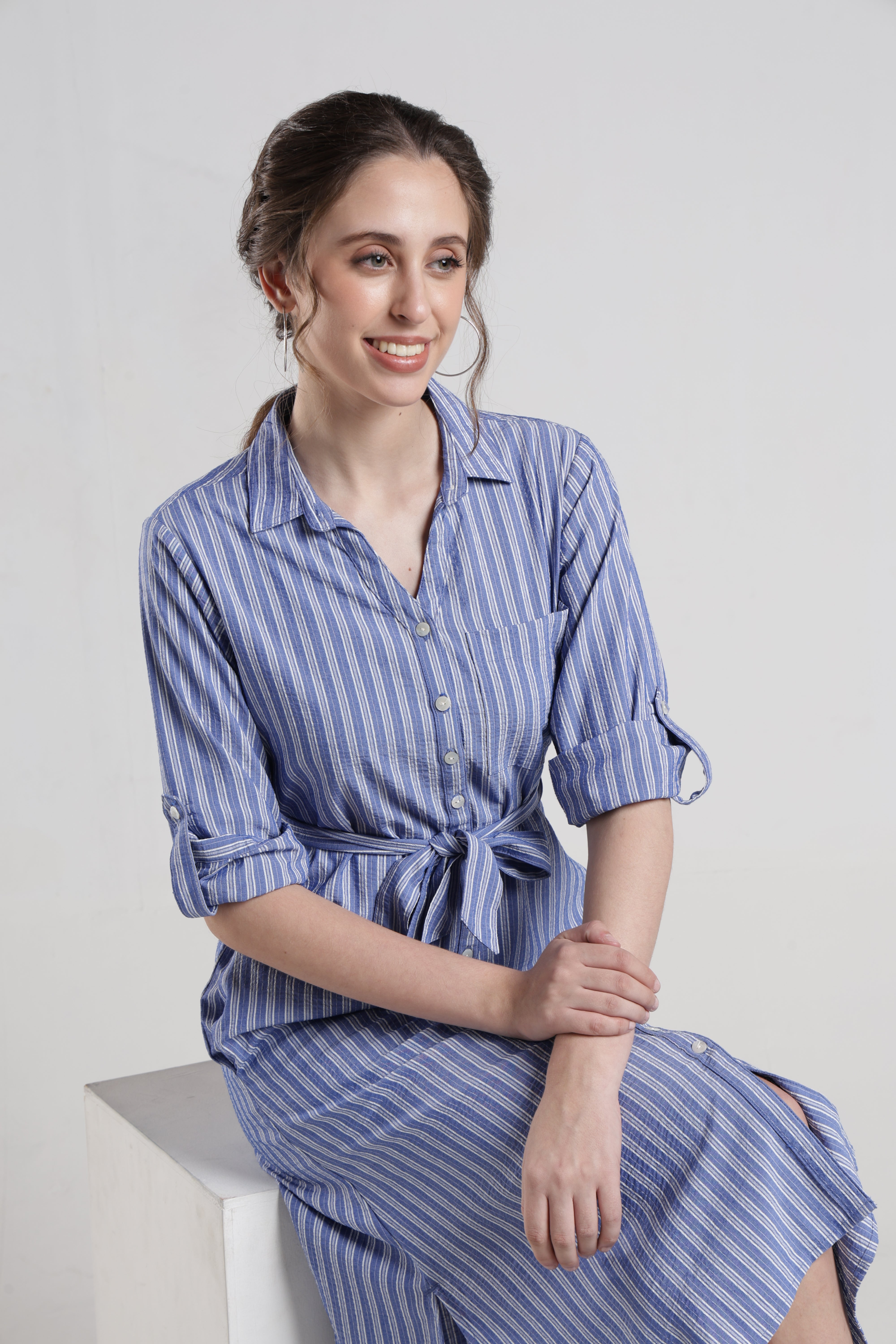 Identiti Women Casual Striped Dress - Blue