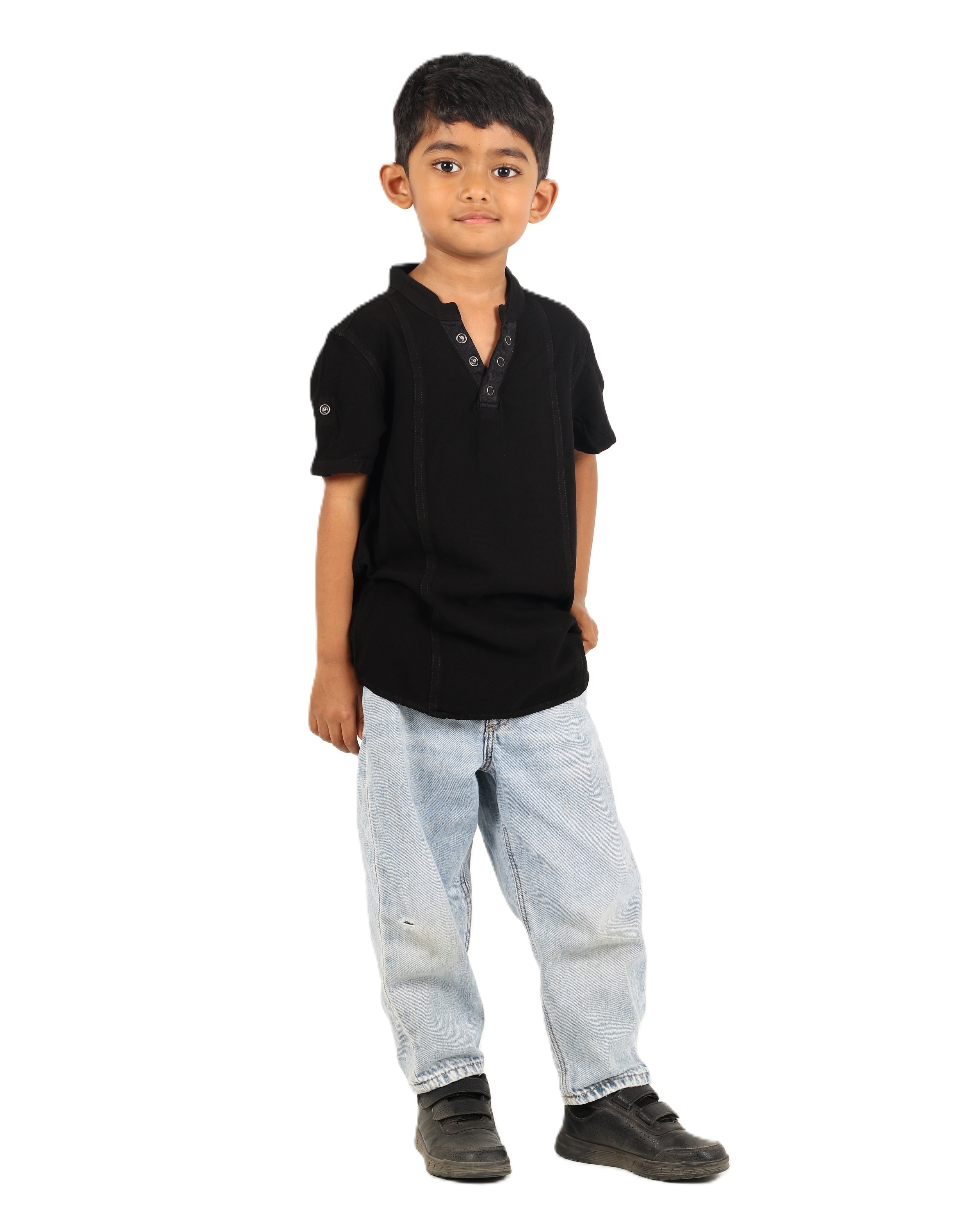 IDENTITI Boys Slim Fit Mandarin Collar Solid Shirt In Black.