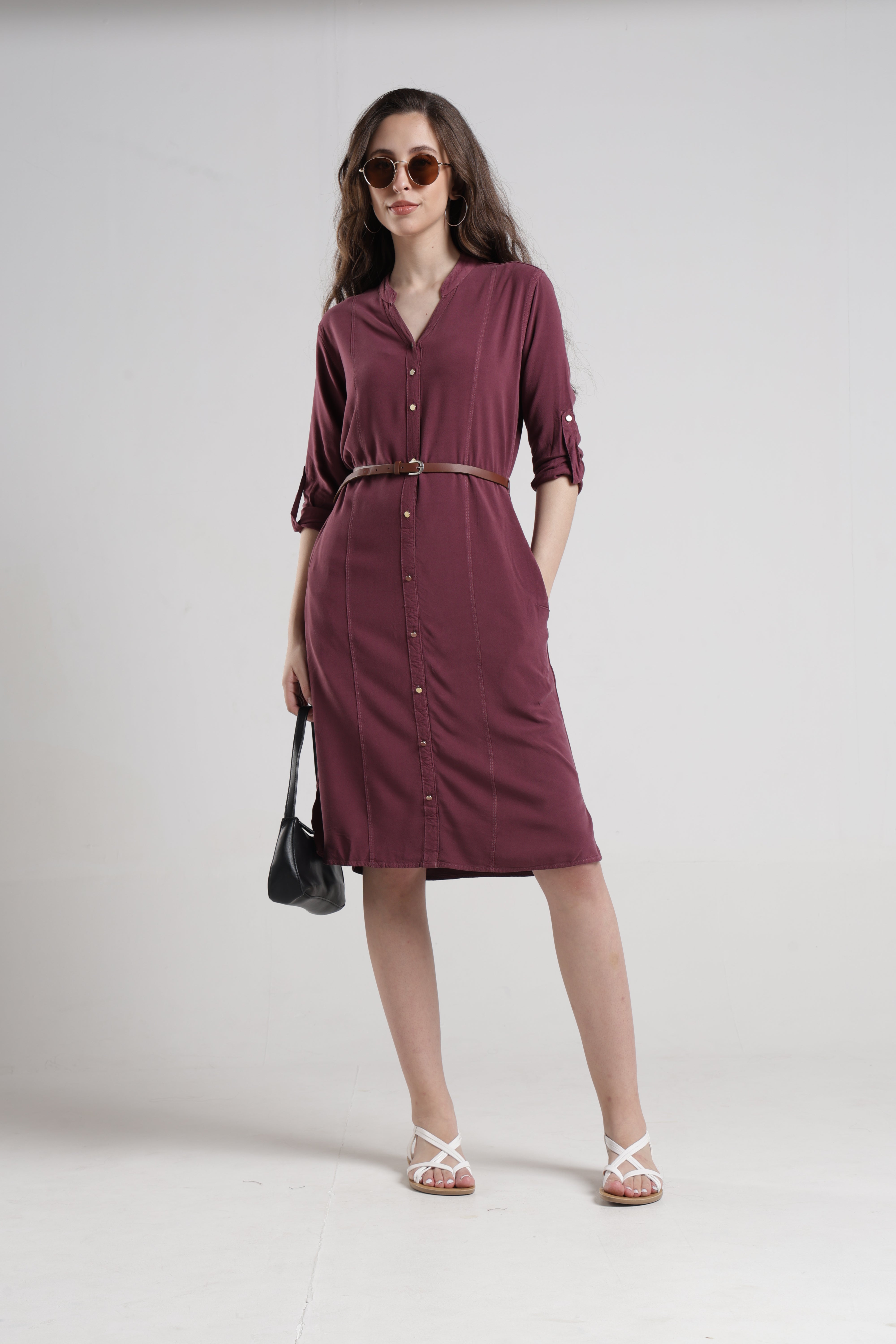 Identiti Women Indo Western Solid Dress - Onion.