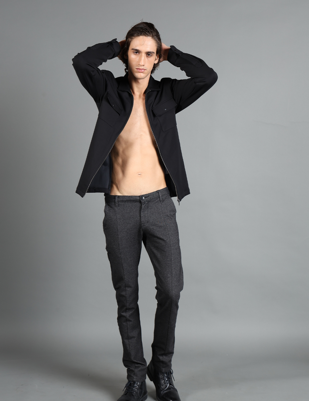 IDENTITI Men Slim Fit Regular Collar Solid knit Jacket In Black.