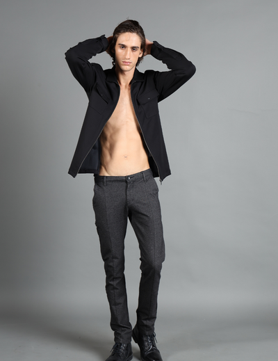 IDENTITI Men Slim Fit Regular Collar Solid knit Jacket In Black.