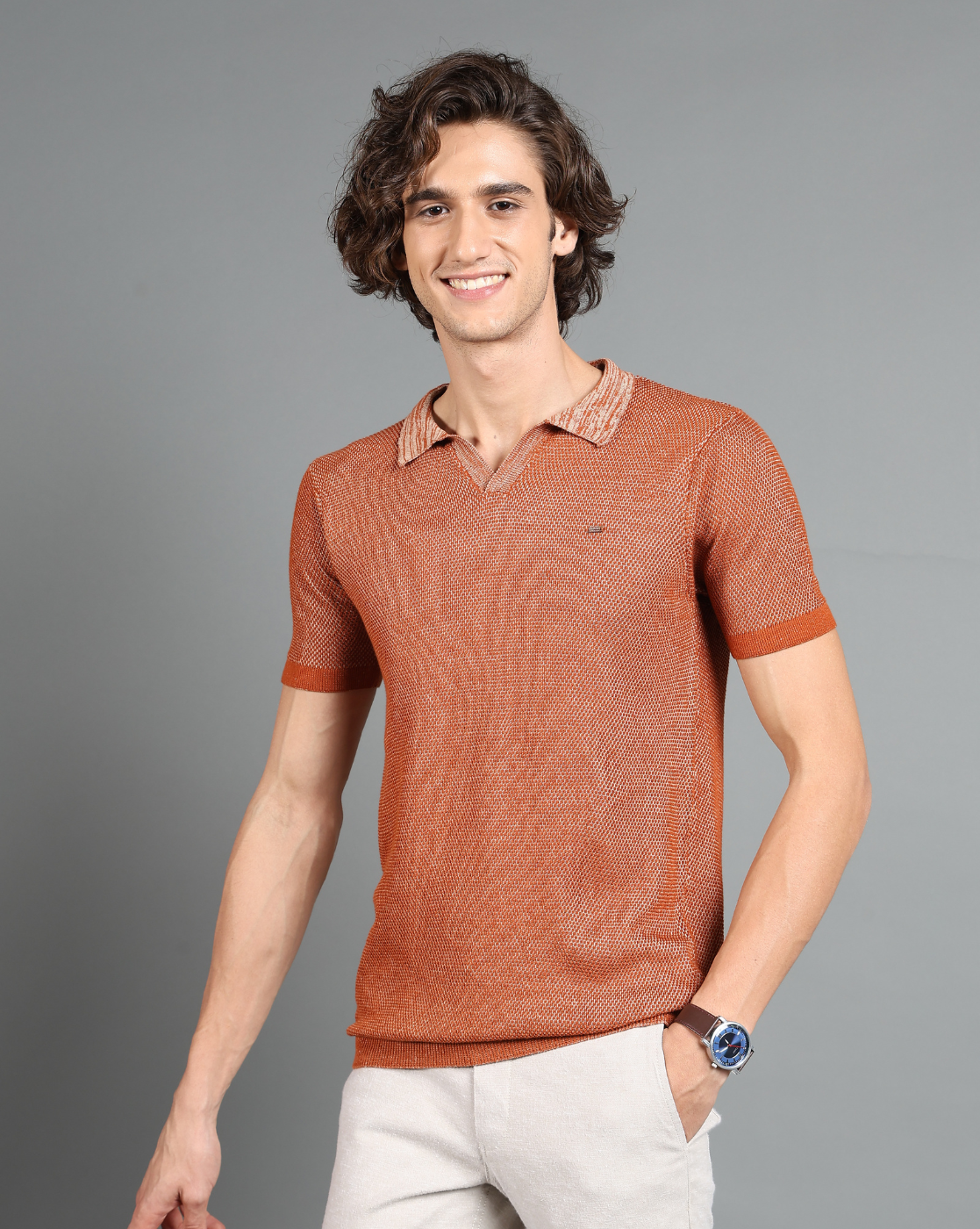 IDENTITI Rust Half Sleeve Solid Slim Fit Cotton Casual Polo T-Shirt For Men