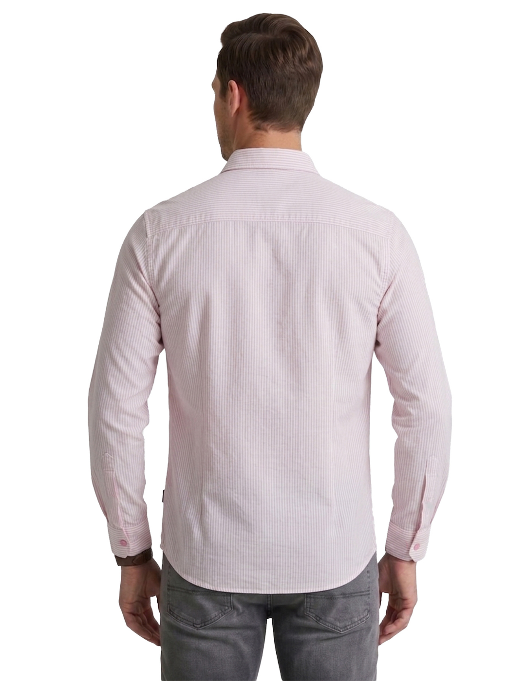 IDENTITI Men Slim Fit Cutaway Collar Striped Shirt In Pink.