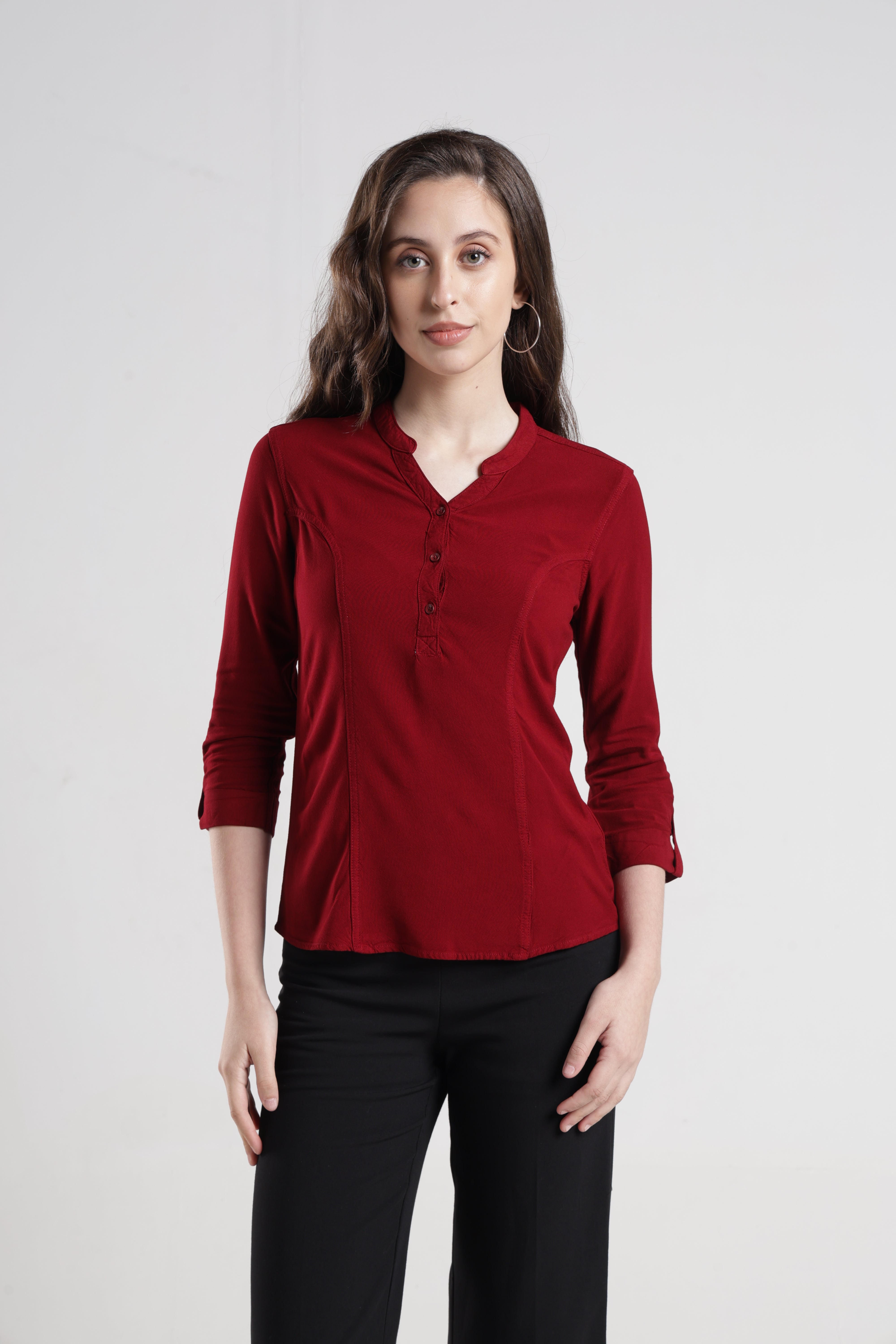 Identiti Women Indo Western Solid Shirt - Maroon