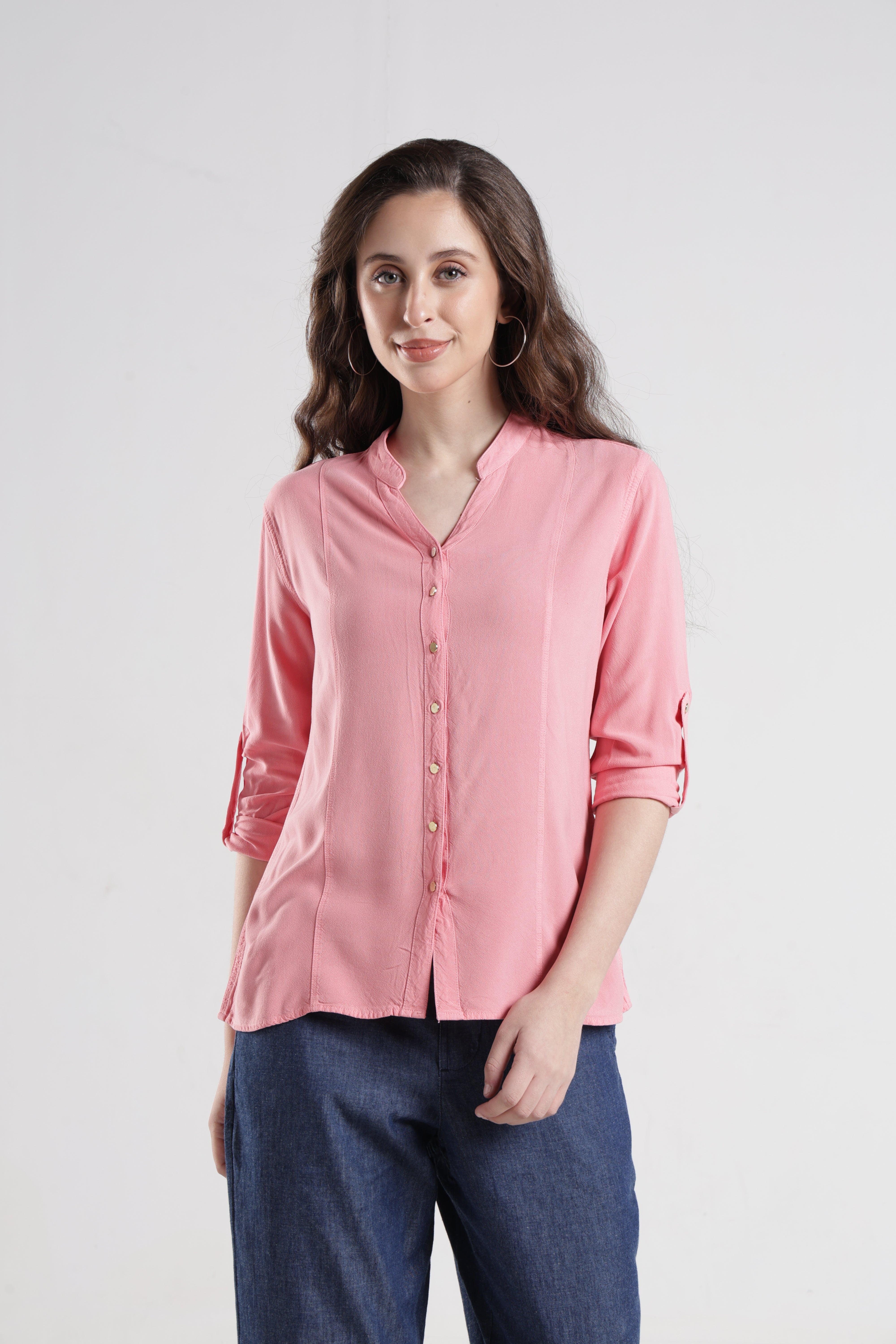 Identiti Women Indo Western Solid Shirt - Dust rose