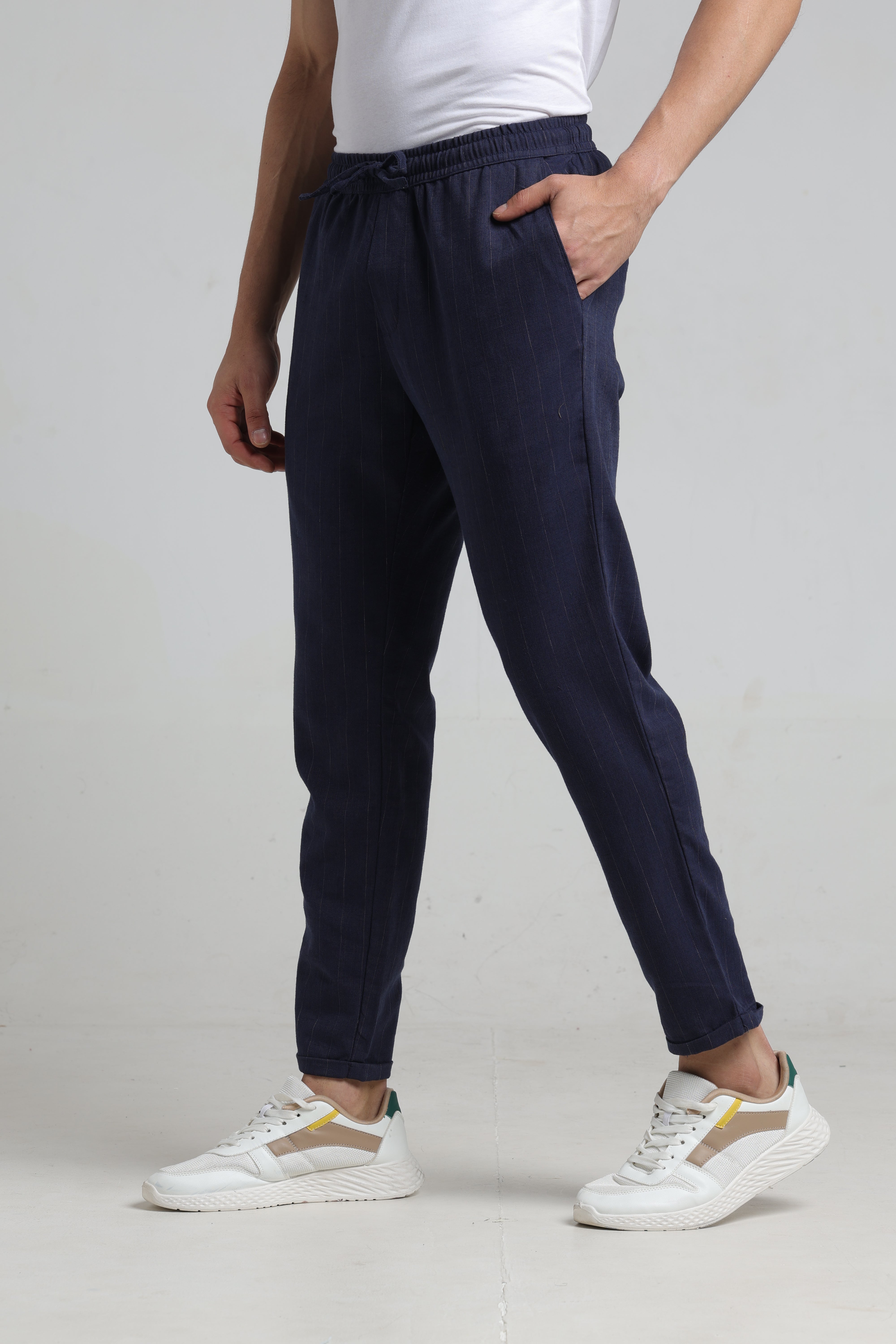 Men Fashion Jog Trousers In Stripes - Navy