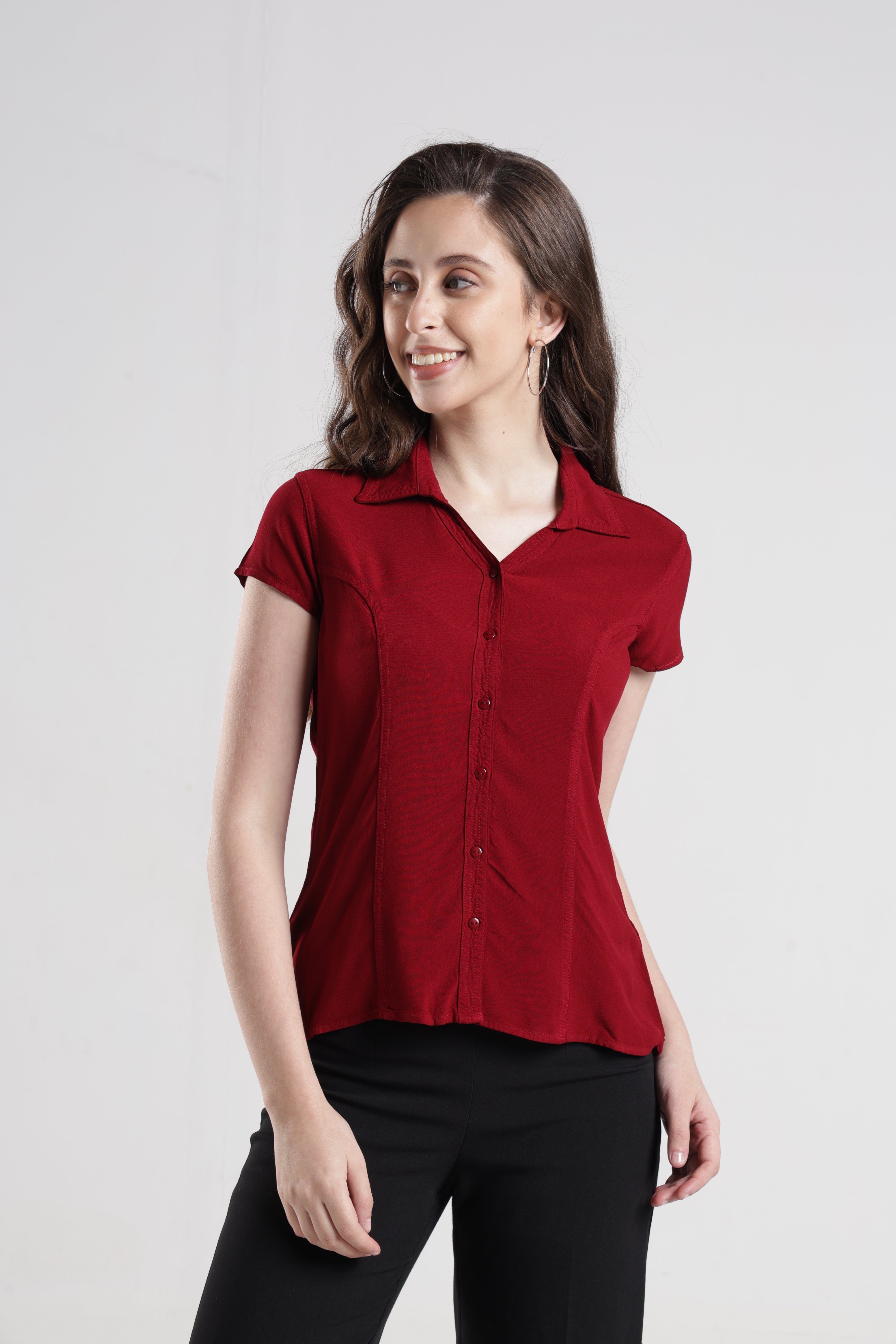 Identiti Women Indo Western Solid Shirt - Maroon