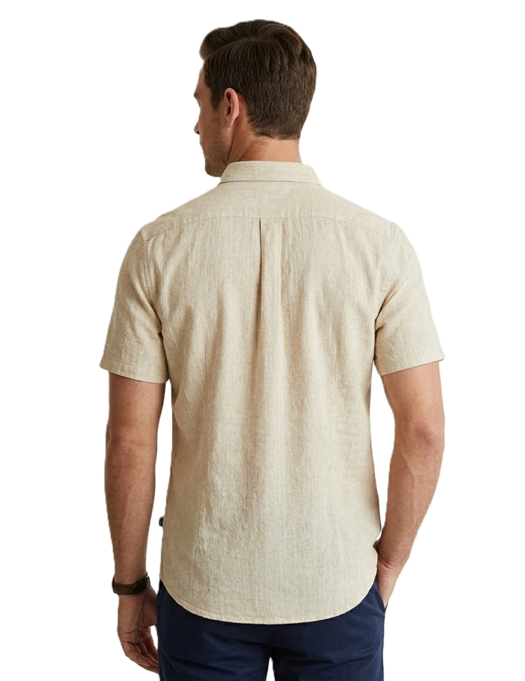 IDENTITI Men Slim Fit Short Collar Solid Shirt In Beige.