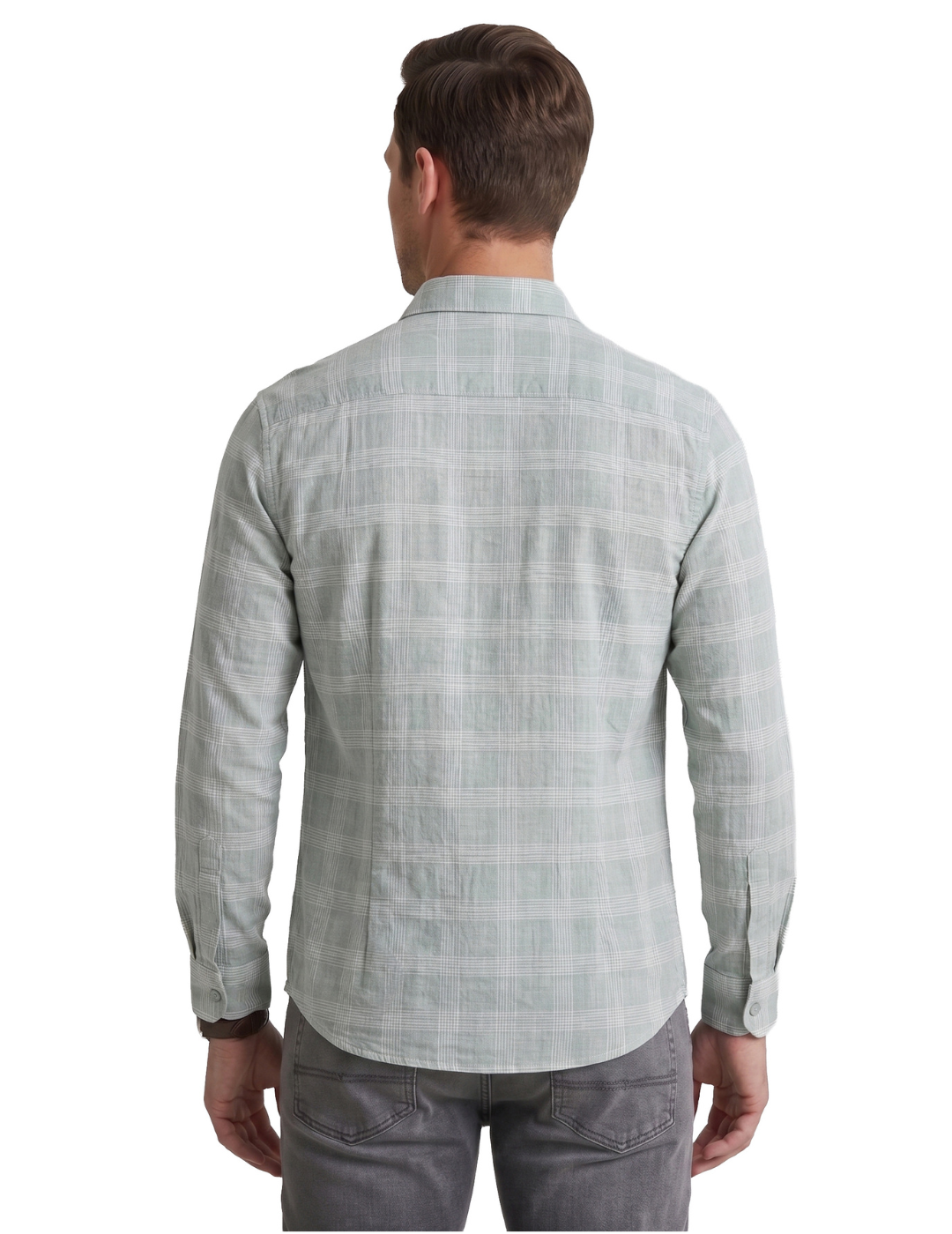 IDENTITI Men Slim Fit Cutaway Collar Checks Shirt In Mint.