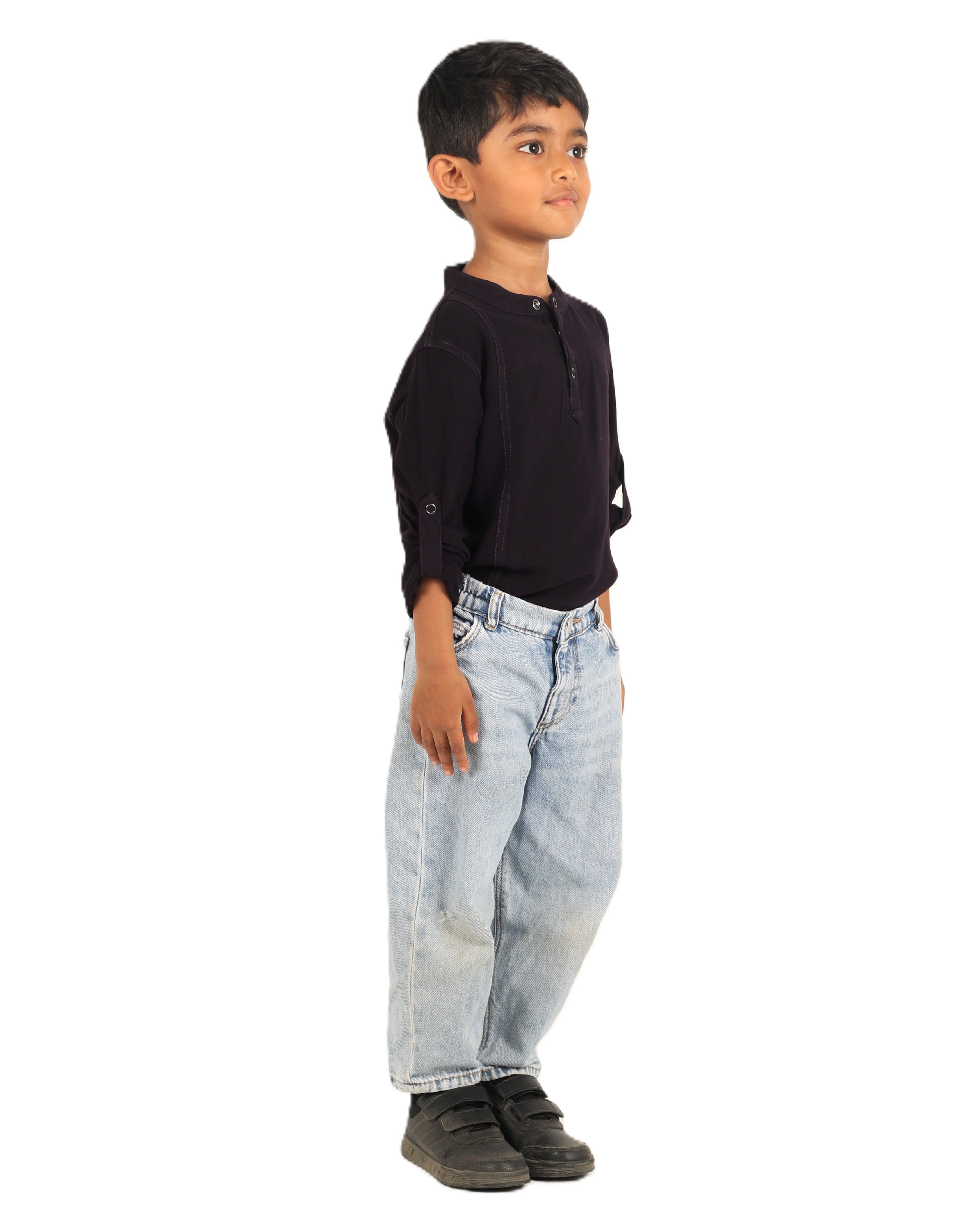 IDENTITI Boys Slim Fit Mandarin Collar Solid Shirt In Black.