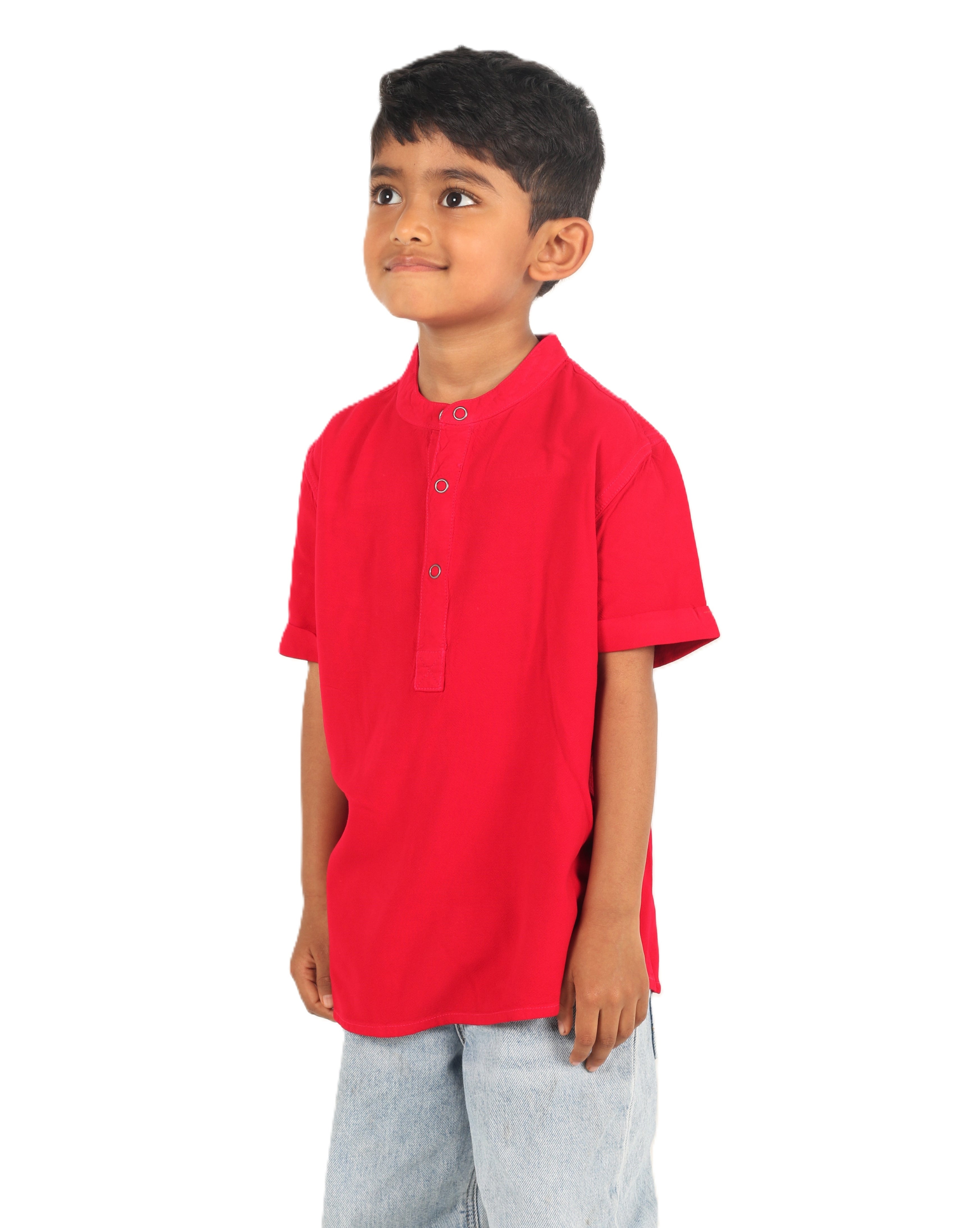 IDENTITI Boys Slim Fit Mandarin Collar Solid Shirt In Red.