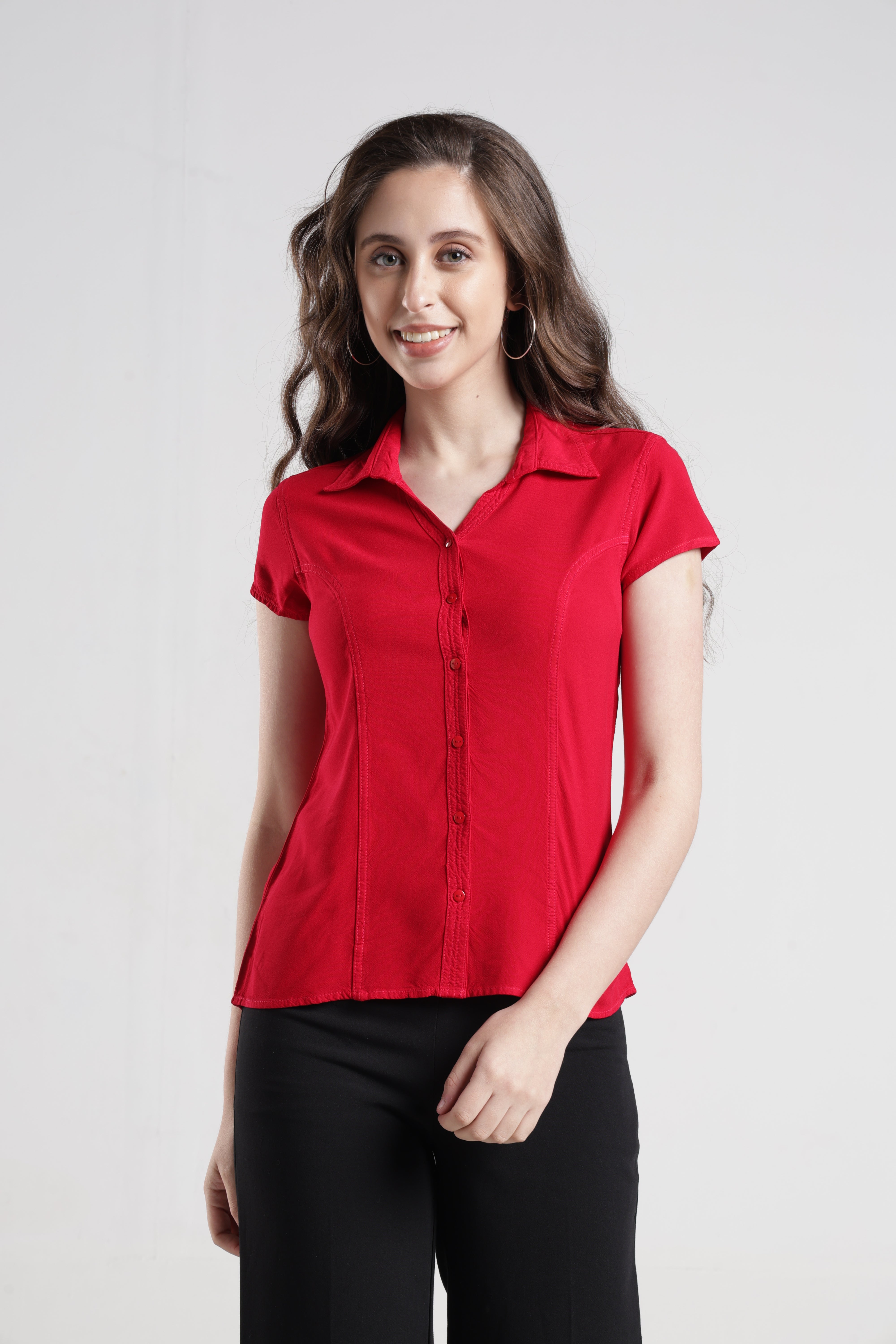 Identiti Women Indo Western Solid Shirt - Red
