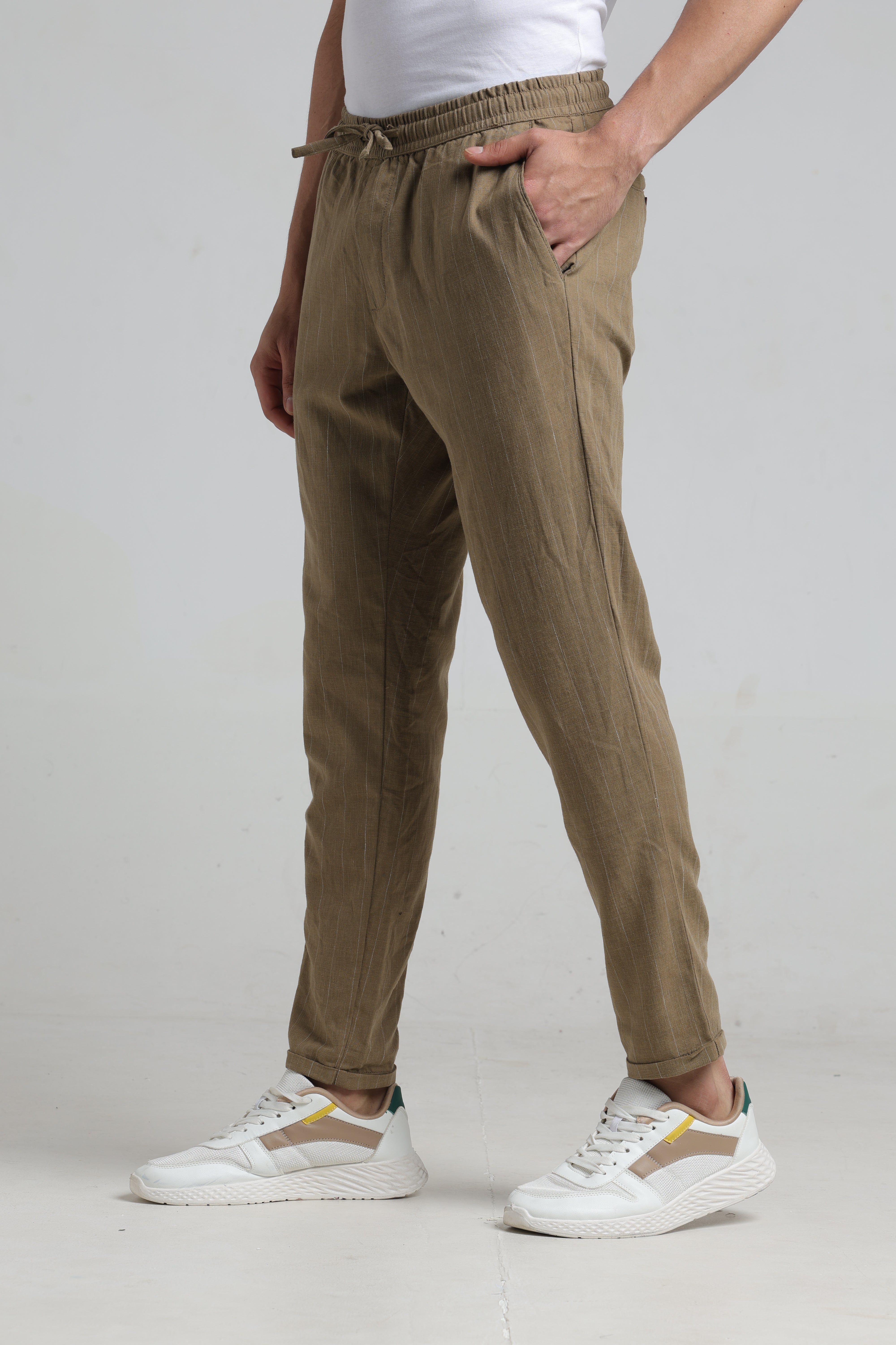 Men Fashion Jog Trousers In Stripes - Khaki