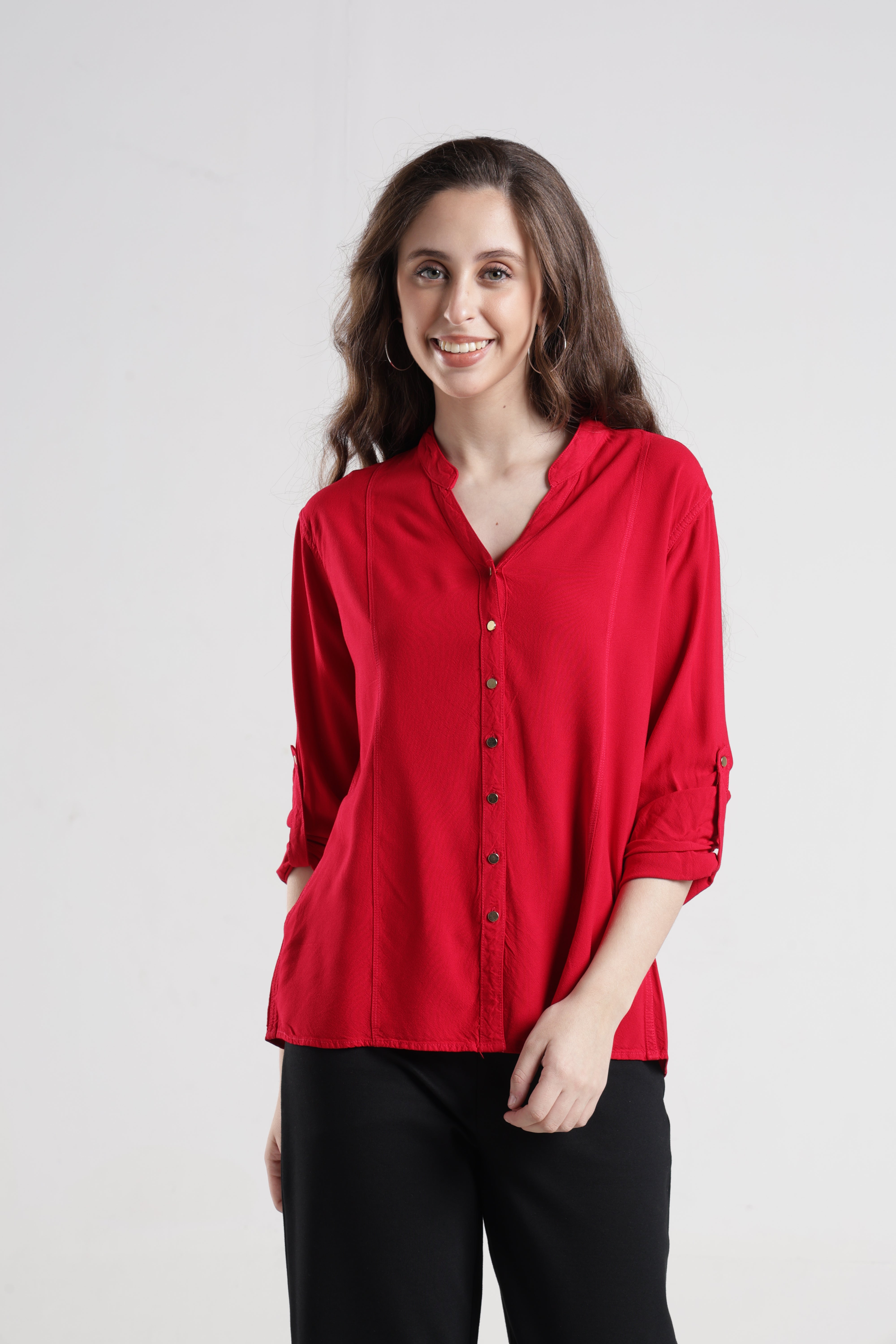 Identiti Women Indo Western Solid Shirt - Red