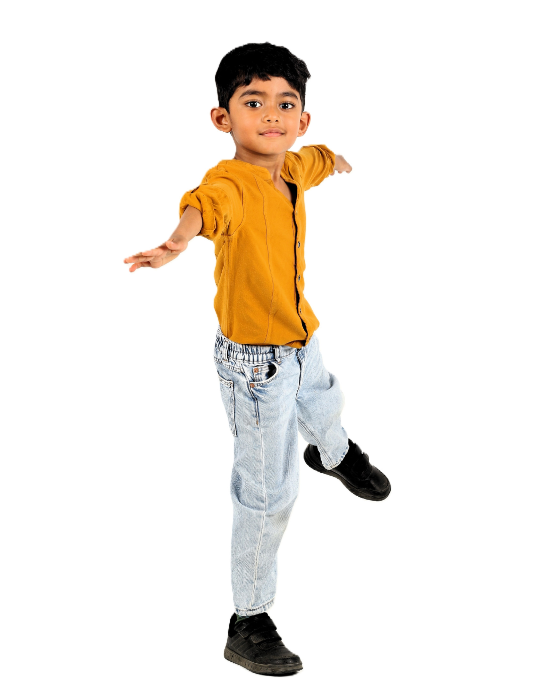 IDENTITI Boys Slim Fit Mandarin Collar Viscose Solid Shirt In Mustard.