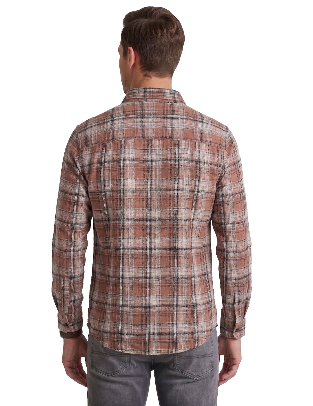 IDENTITI Men Slim Fit Regular Collar Checks Shirt In Rust.